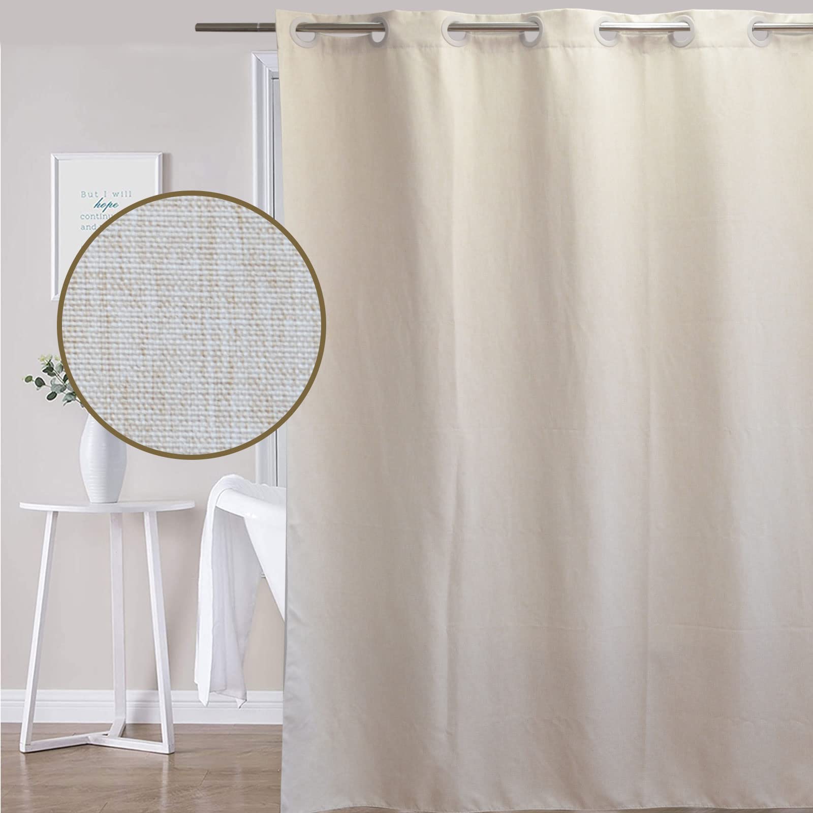 Yisure Beige Linen Shower Curtain 84 Inches Long, No Hook Needed Heavy Duty Fabric Shower Curtain For Bathroom, 72X84
