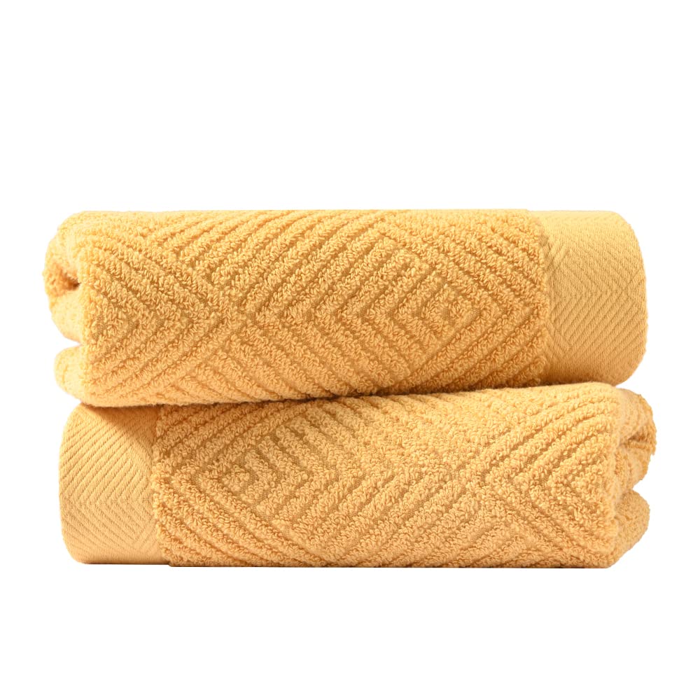 Sense Gnosis Yellow Hand Towels Set Of 2 Striped Weave 100% Terry Cotton Towel Super Soft Highly Absorbent Face Towel For Bathro