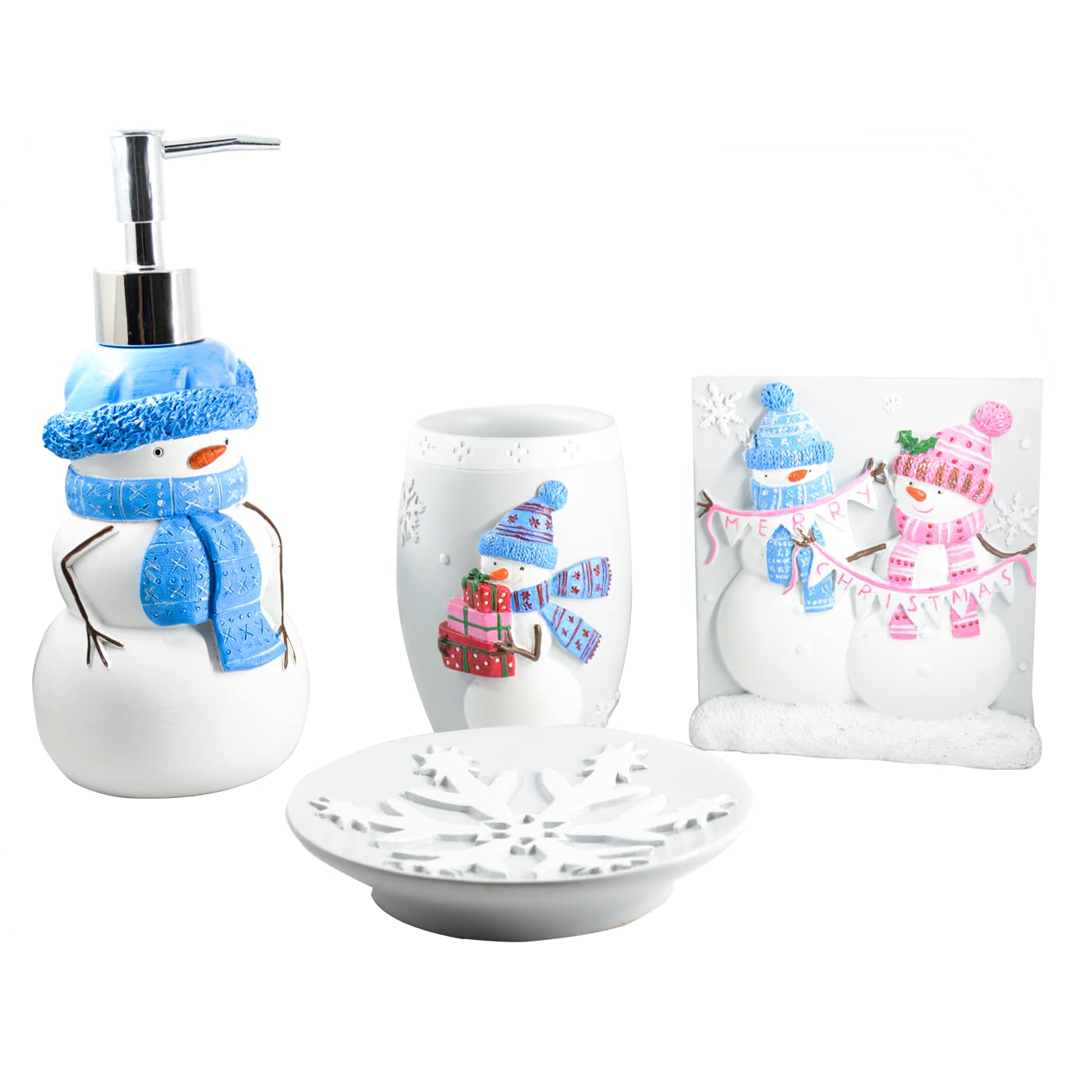 Yangshimoeed Christmas Bathroom Accessories Snowman Bath Set With Soap Dispenser,Toothbrush Holder, Bath Tumbler And Snow Soap T