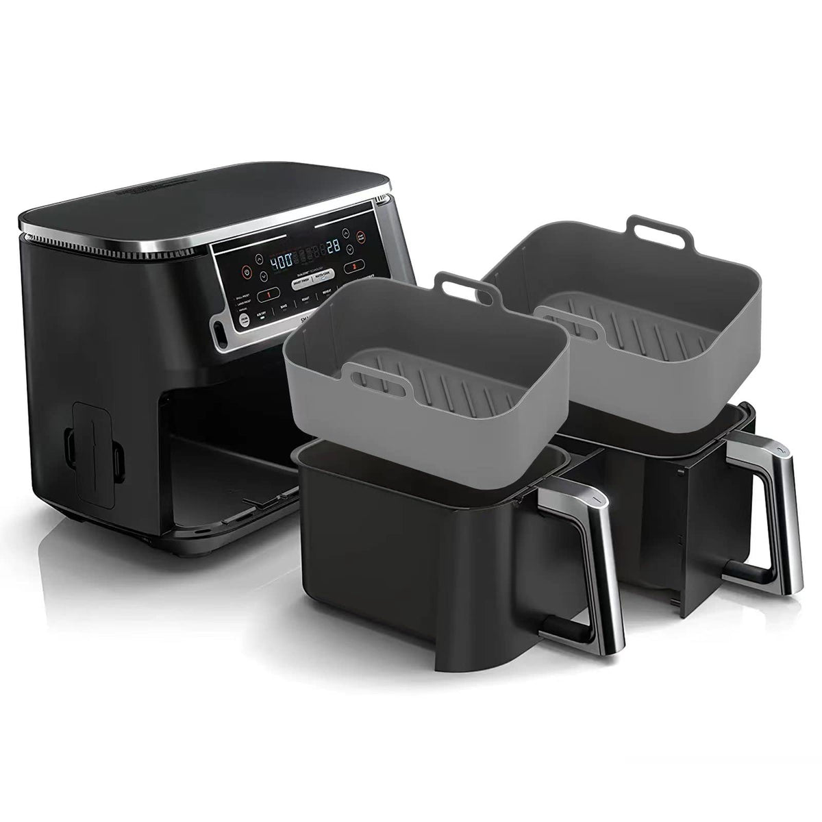 2Pcs Air Fryer Silicone Liners Rectangular For Ninja Foodi Dual Dz201 8Qt/Dz090 6Qt/Ninja Doublestack Sl201 8Qt, Mmh Reusable Ai
