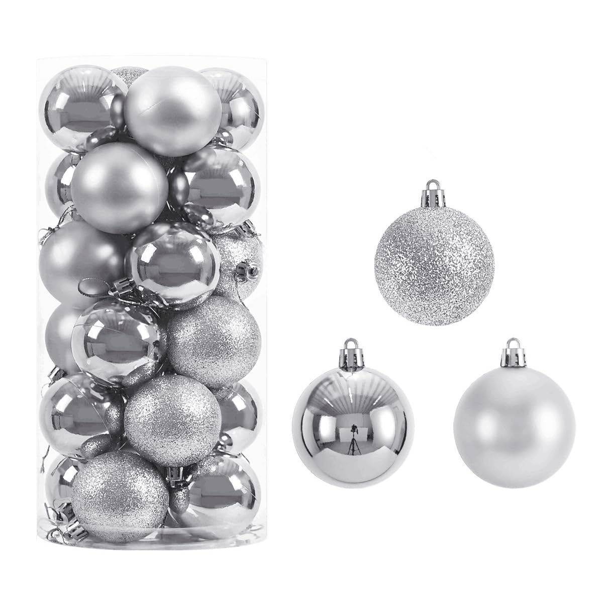 YYCRAFT 34ct Christmas Ball Ornaments 4CM for Xmas Tree Christmas Decorations Shatterproof Hooks Included (Silver, S)