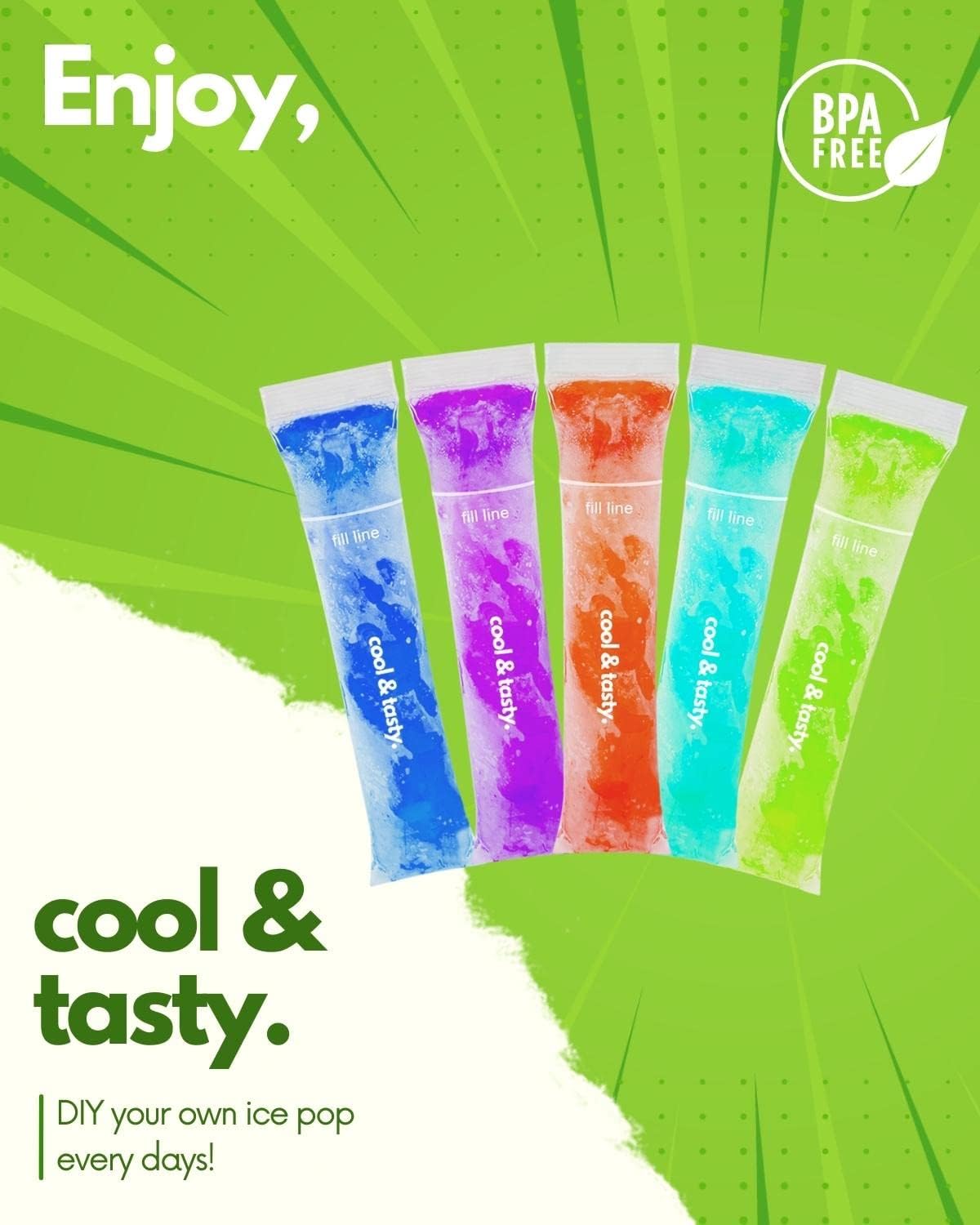 Ansmio 150 Disposable Popsicle Mold Bags With Zip Seals, 8X2'' Freezer Tubes For Diy Ice Pops, Yogurt, Juice & Fruit Smoothies -