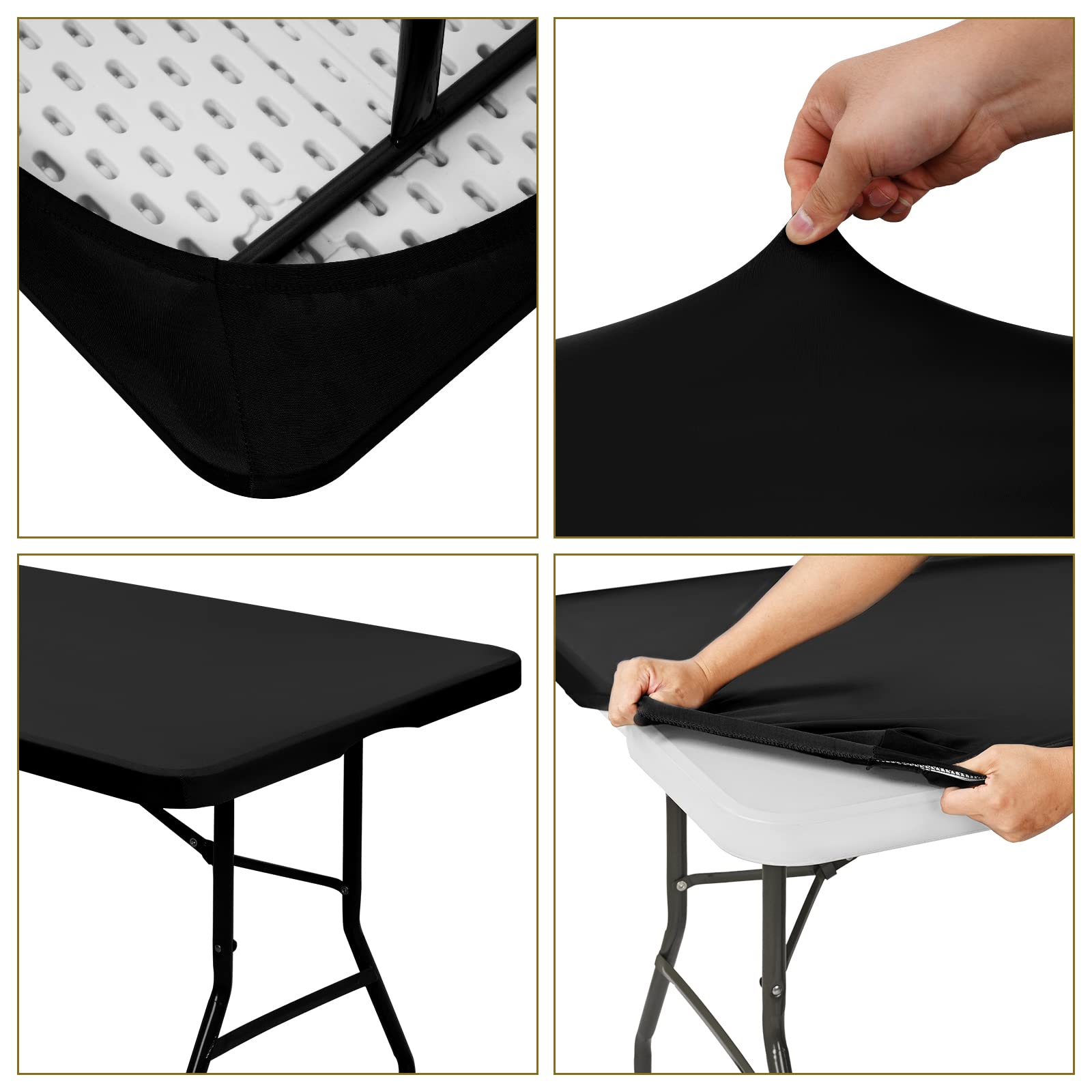 6 Pack Stretch Fabric Table Top Cap Cover, Fits 6' Tables, Spandex Table Covers Washable Elastic Universal Rectangle Tablecloth