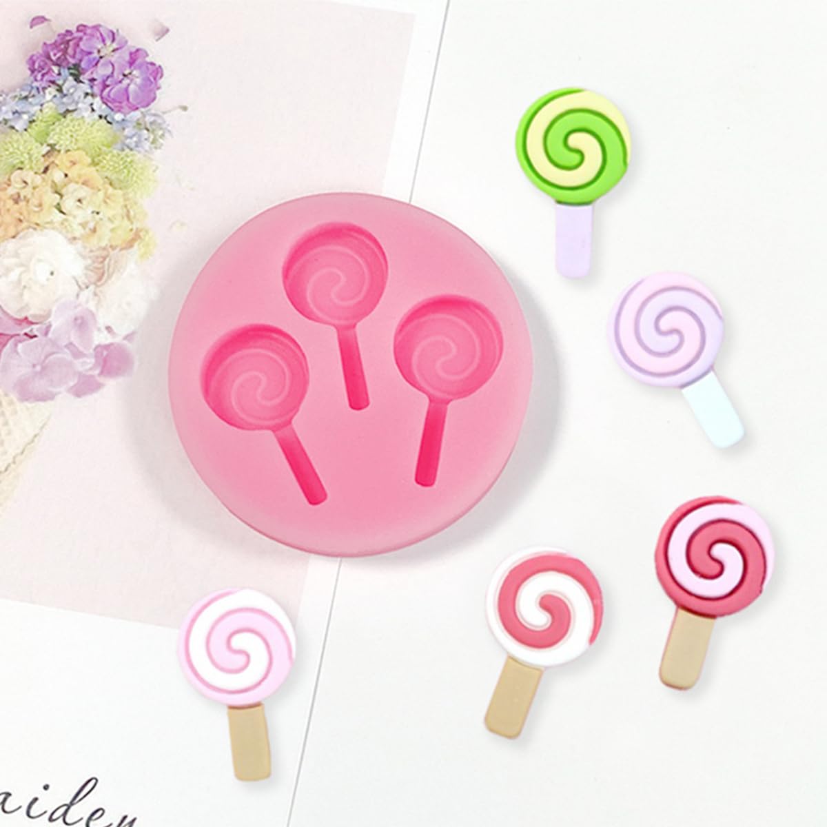 Kuuguu 3 Pcs Lollipop Fondant Molds,Candy Shape Cake Decorating Molds For Baking Cupcake Toppers,Forpudding,Pan Muffin,Impressio