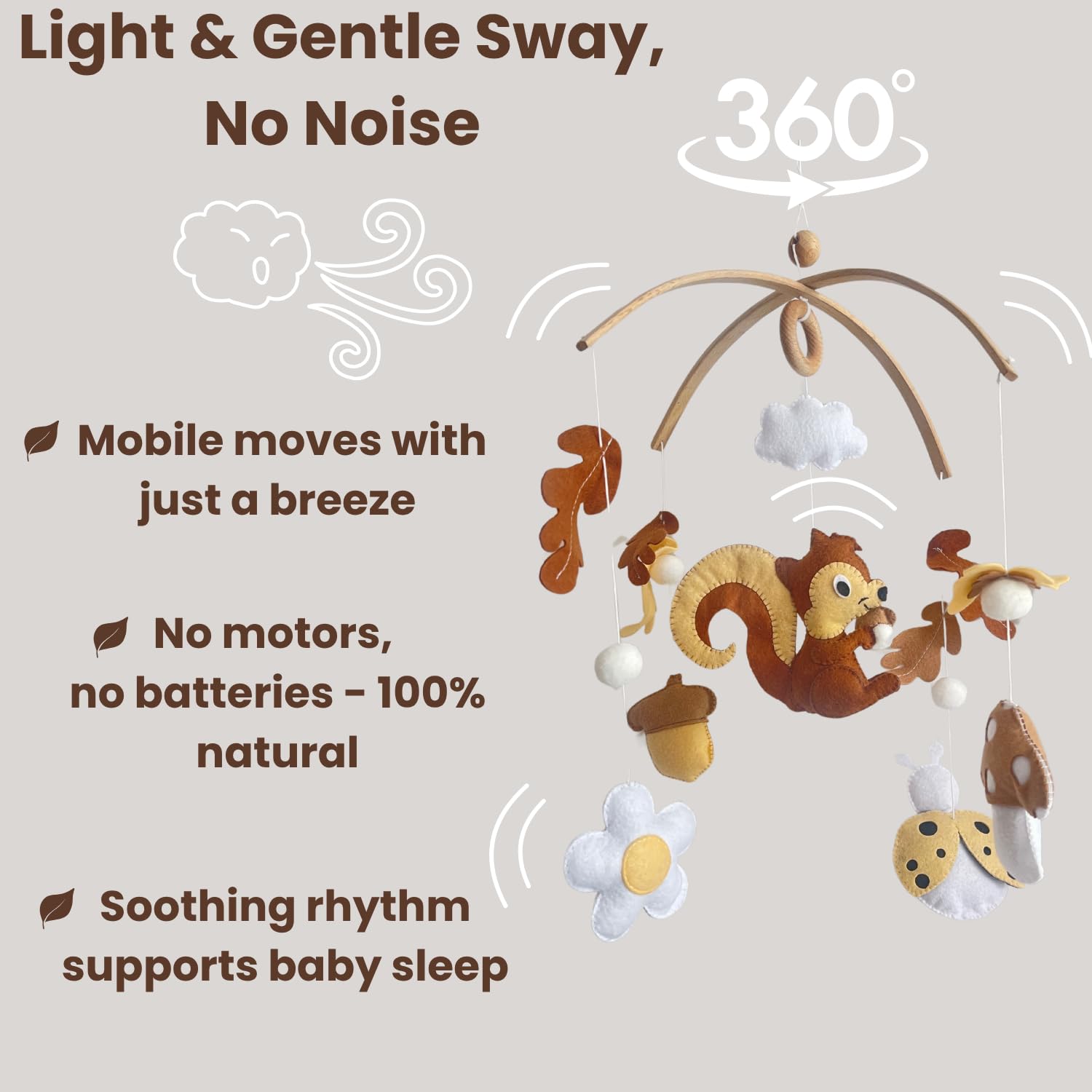 VN3BTOY Baby Mobile for Crib, Adjustable Wooden Arm Holder, Easy Install Nursery Accessory, Natural Gift for Newborn and Parents