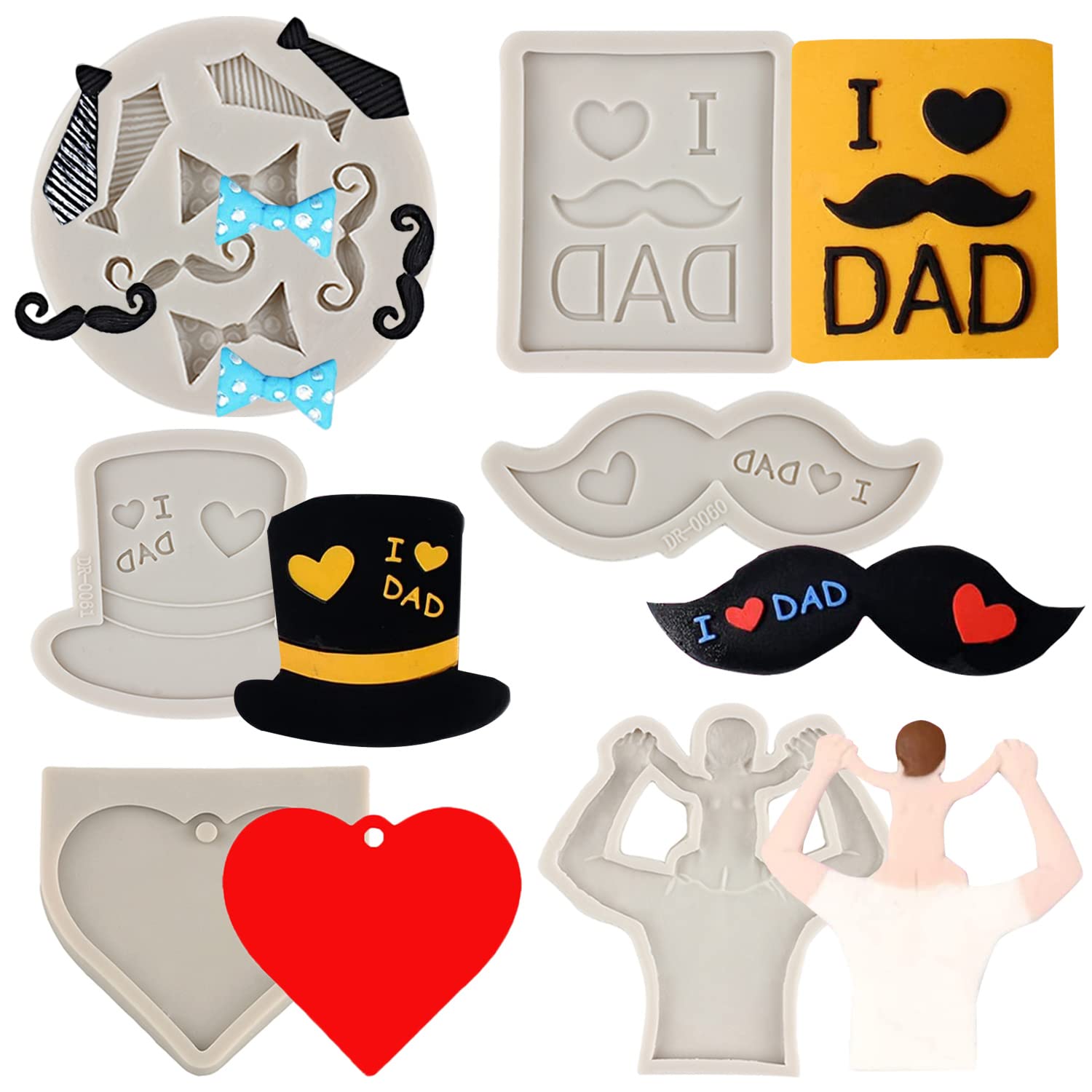 Father'S Day Moldsi Love Dad Silicone Mold Beard Moustache Molds Bow Tie Hat Molds For Cake Decorating Cupcake Topper Candy Choc