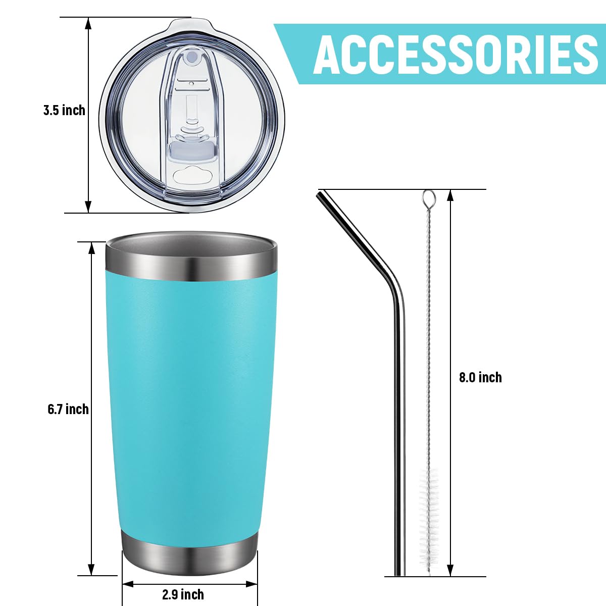 COMOOO 20oz Double Wall Vacuum Insulated Travel Mug  Stainless Steel Tumbler with Lid  Durable Powder Coated Insulated Coffee Cup for Cold & Hot Drinks  Light Blue