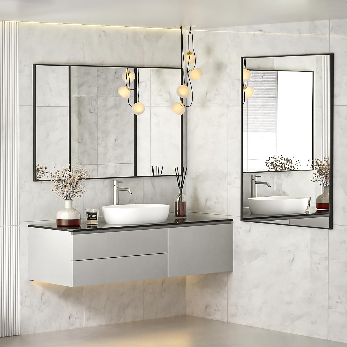 Koonmi Black Rectangle Wall Mirror, 20X30 Inch Bathroom Mirror, Aluminum Frame Vanity Mirror For Entryway, Living Room, Bedroom