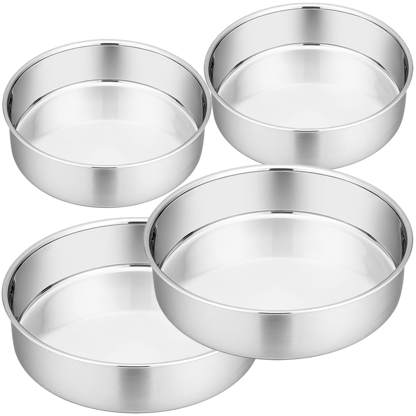 P&P Chef 4-Piece Cake Pans (6    X 2 + 8    X 2), Stainless Steel Round Cake Pan Tin Set For Layered Standard Cake, Non-Toxic &