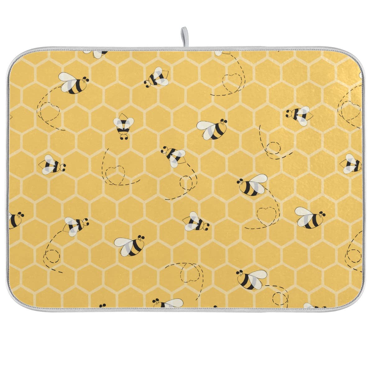 Funny Bees Honey Dish Drying Mat 18X24 For Kitchen Counter Yellow Bumblebee Beehive Dishes Pad Absorbent Fast Dry Dish Draining
