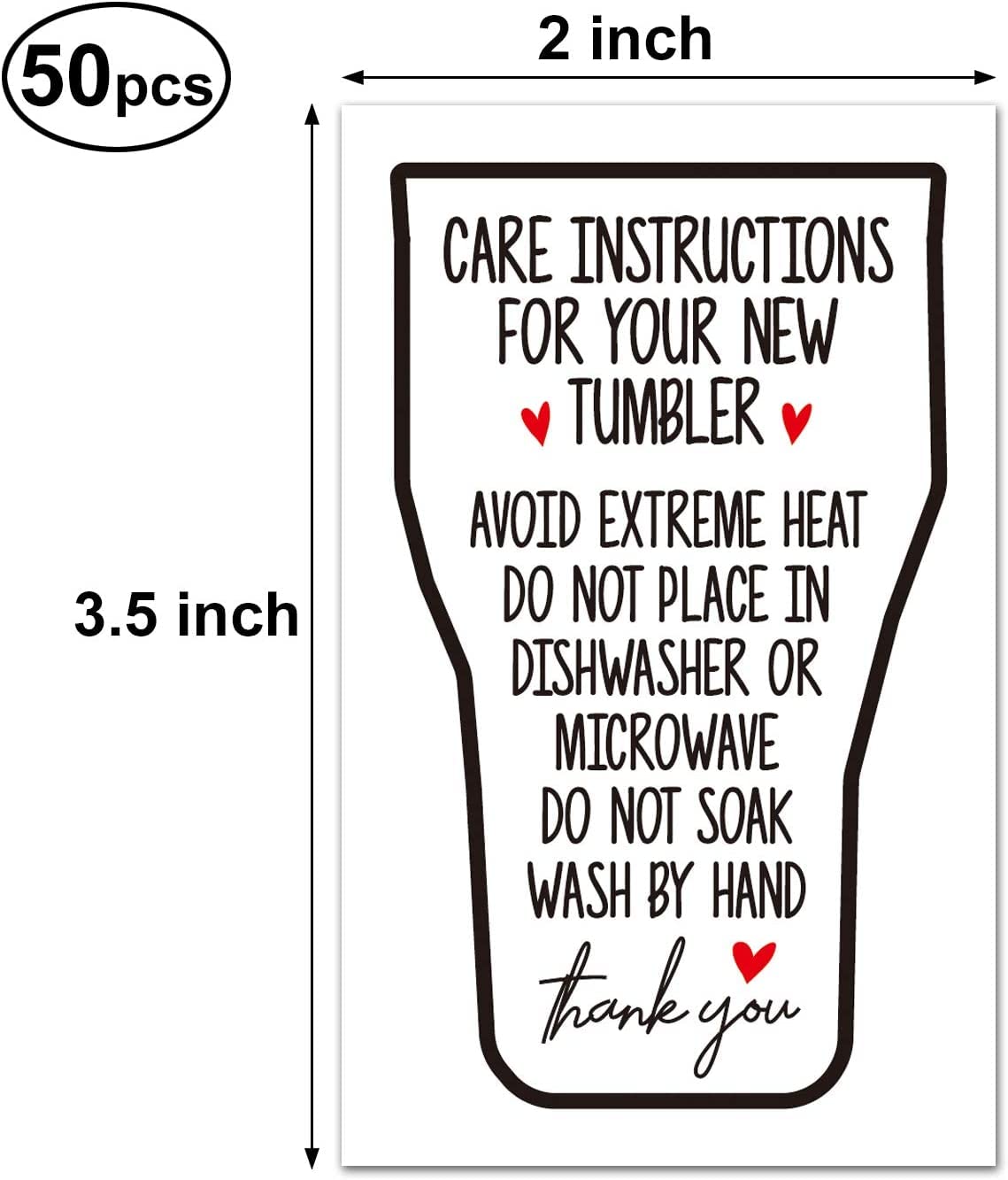 Korttitalo 50 Care Instruction Cards Tumbler, Care Instructions For Tumbler Insert For Small Business, Care Instruction Cards Fo