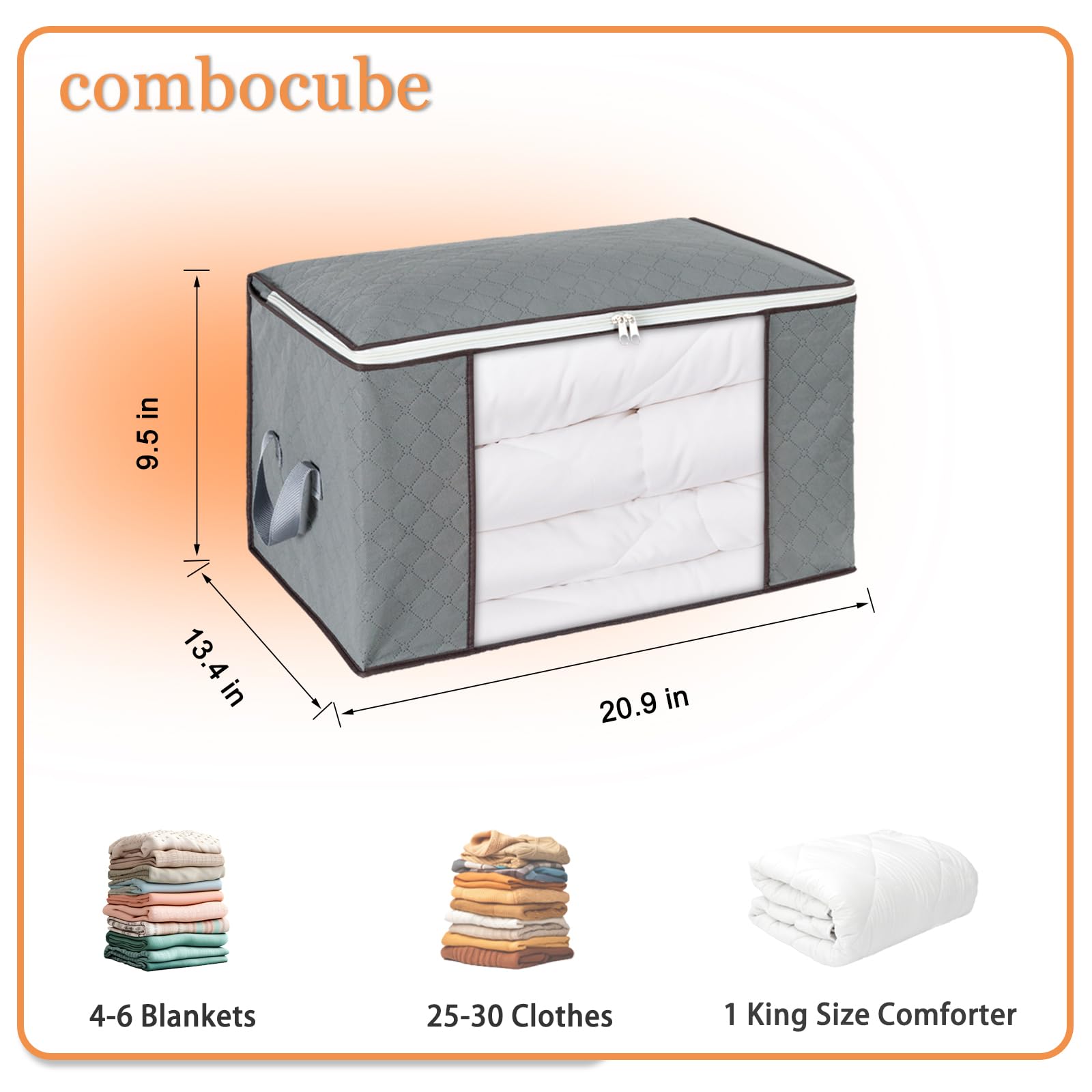 combocube 3 Pack Closet Organizers and Storage Containers, Clothes Storage Bins, Storage Bags with Large Clear Window & Handles