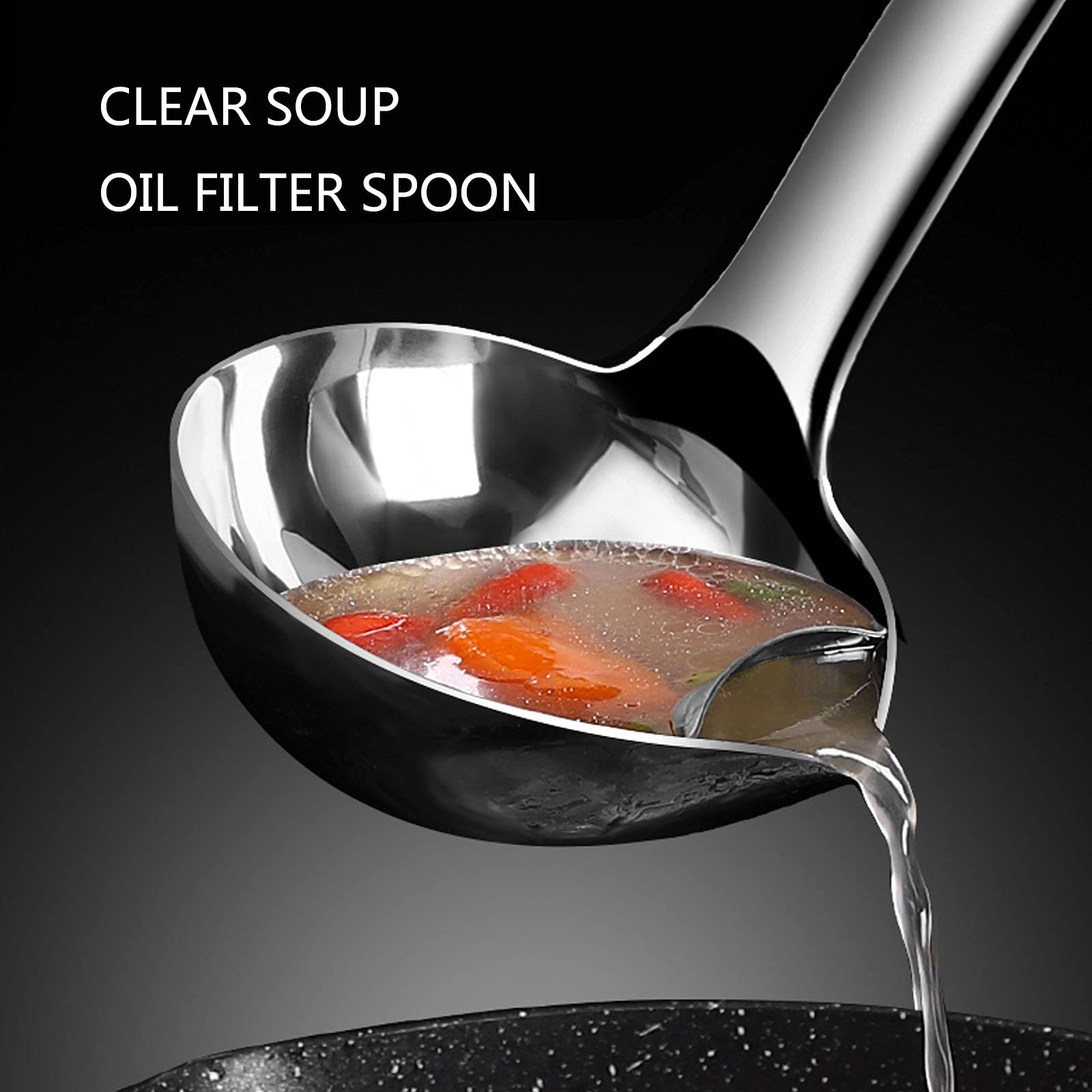 Gravy Ladle With Anti-Scalding Handle Stainless Steel Grease Separator Soup Spoon Ladle For Cooking (1, Silver)