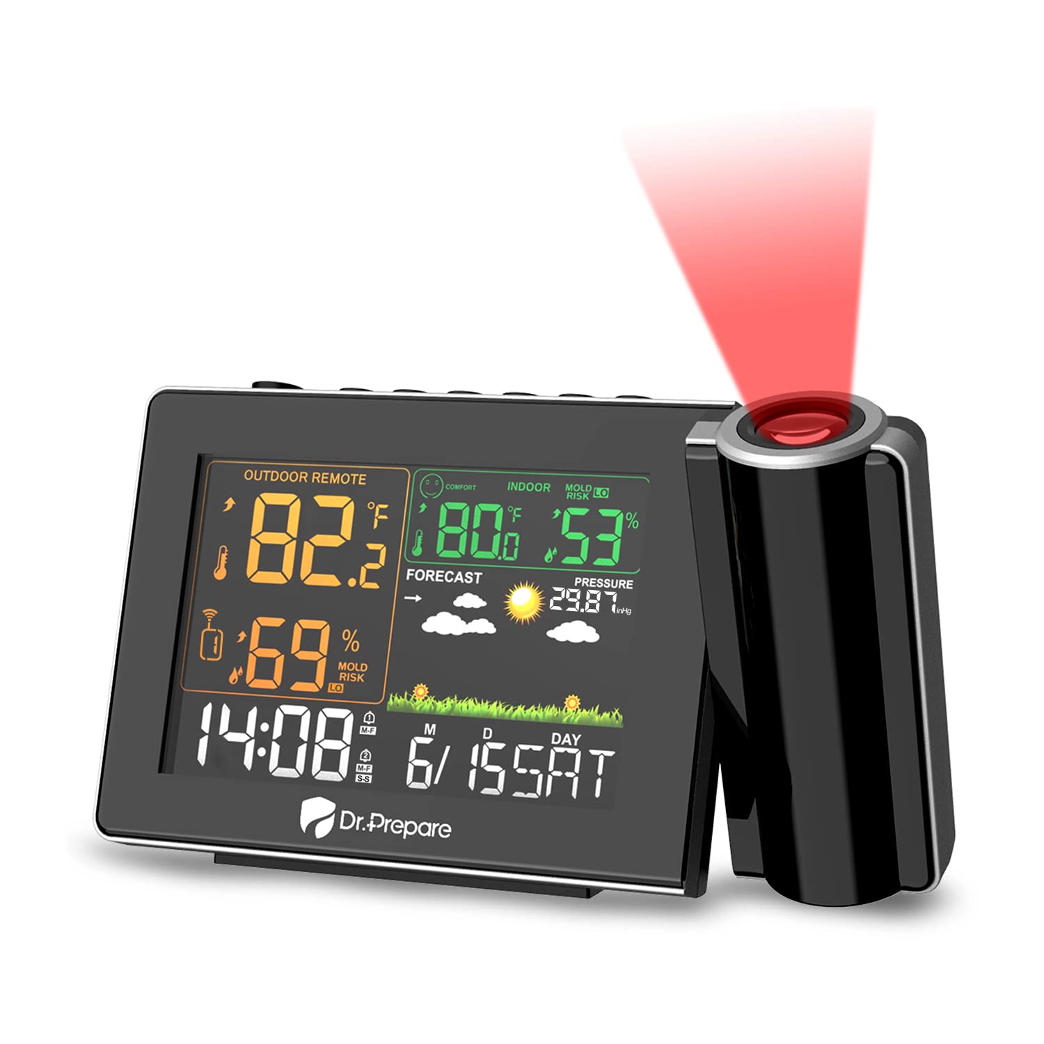 Dr. Prepare Projection Alarm Clock, Adjustable Projection Focal Projection Alarm Clock, Wireless Humidity Monitor For Indoor And