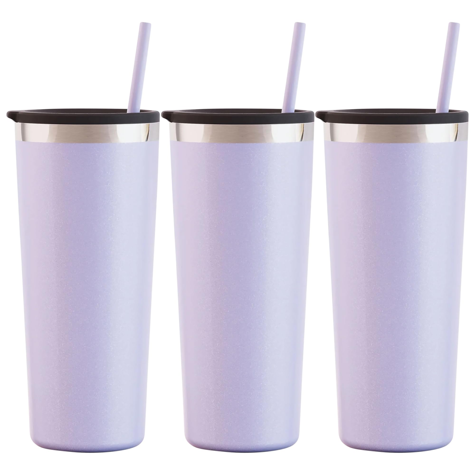 Maars Roadie Double Wall Stainless Steel Tumbler, 22 Ounce (3pack, Lilac Glitter)