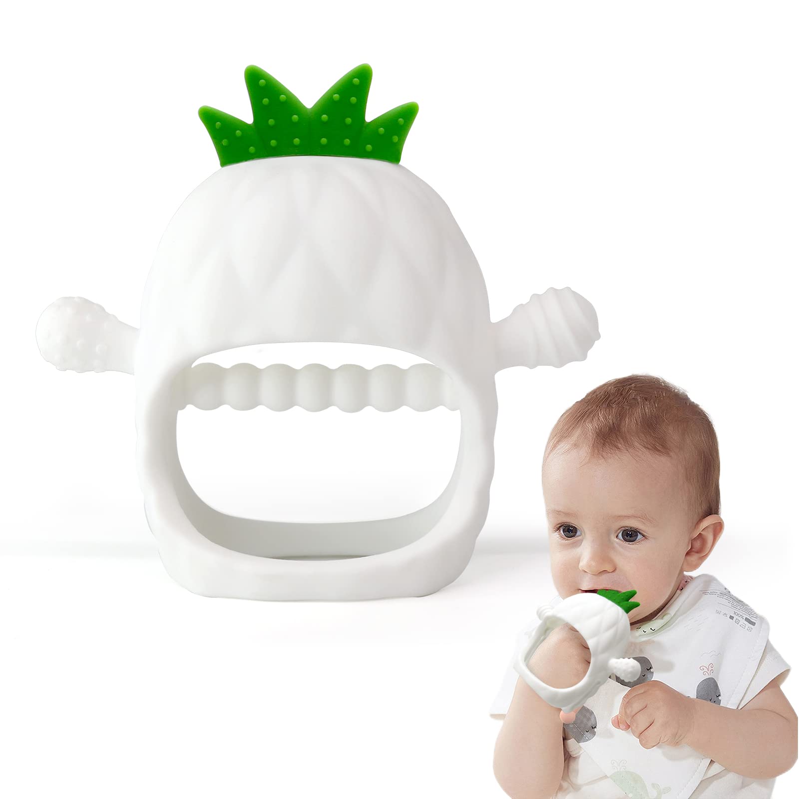 Pineapple Shape Baby Teething Toys, Never Drop Hand Wrist Teether, Papachoo Baby Chew Toys For Sucking Needs, Silicone Baby Mitt