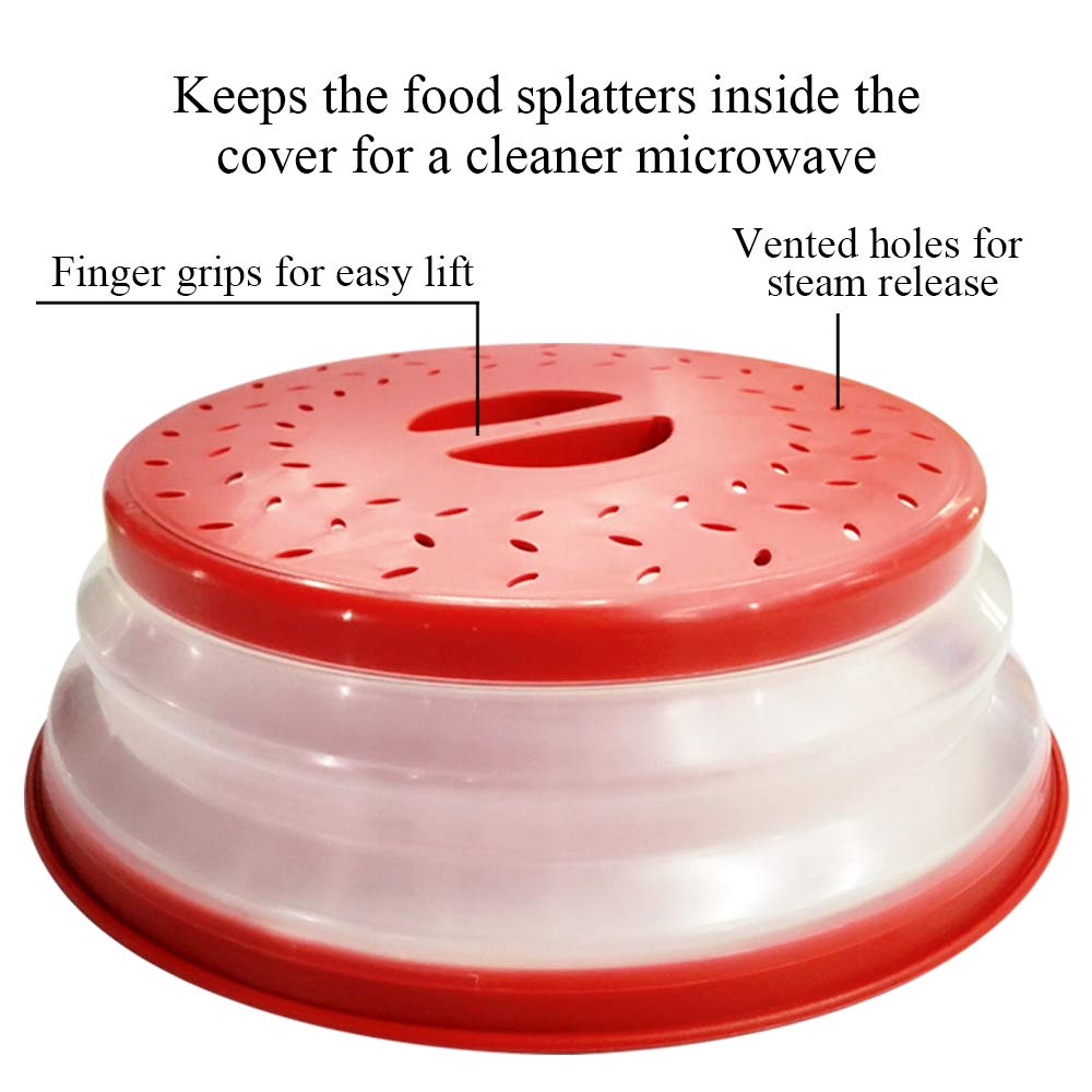 Ouzifish Microwave Plate Cover 10.5 Inch Collapsible Food Plate Lid Cover - Bpa Free, Easy Grip, Microwave Plate Guard Lid With