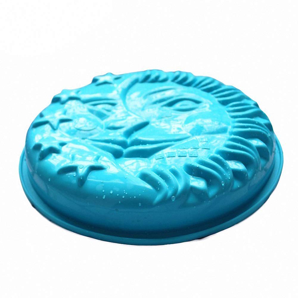 Sun, Moon & Stars Silicone Cake Pan, 9 Inch Round Shape With Sun & Moon Face Silicone Baking Mold Cheese Cake Pizza Pie Flan Tar