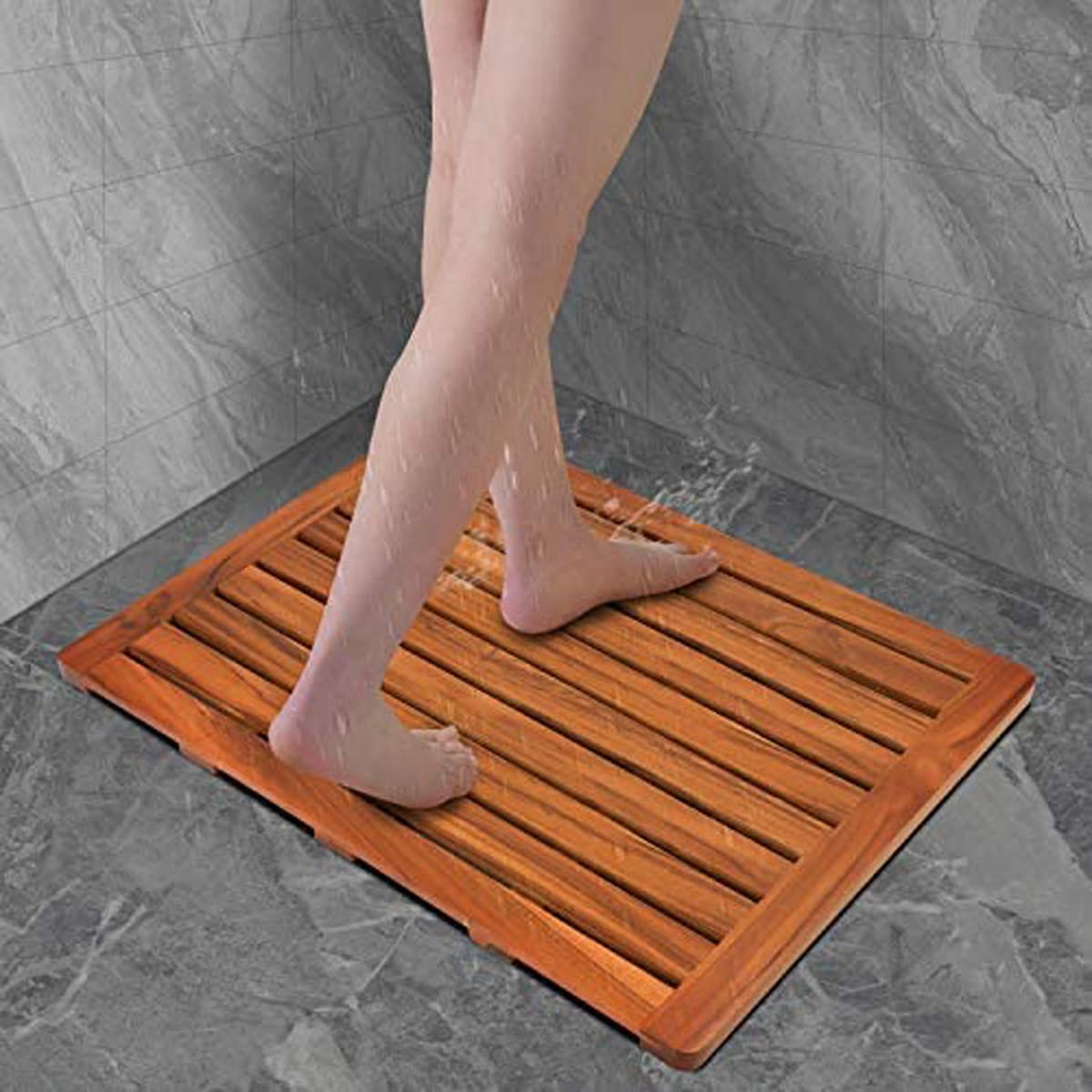 Utoplike (24''X18'') Teak Wood Bath Mat, Shower Mat For Bathroom, Wooden Floor Mat Square Large For Spa Home Or Outdoor