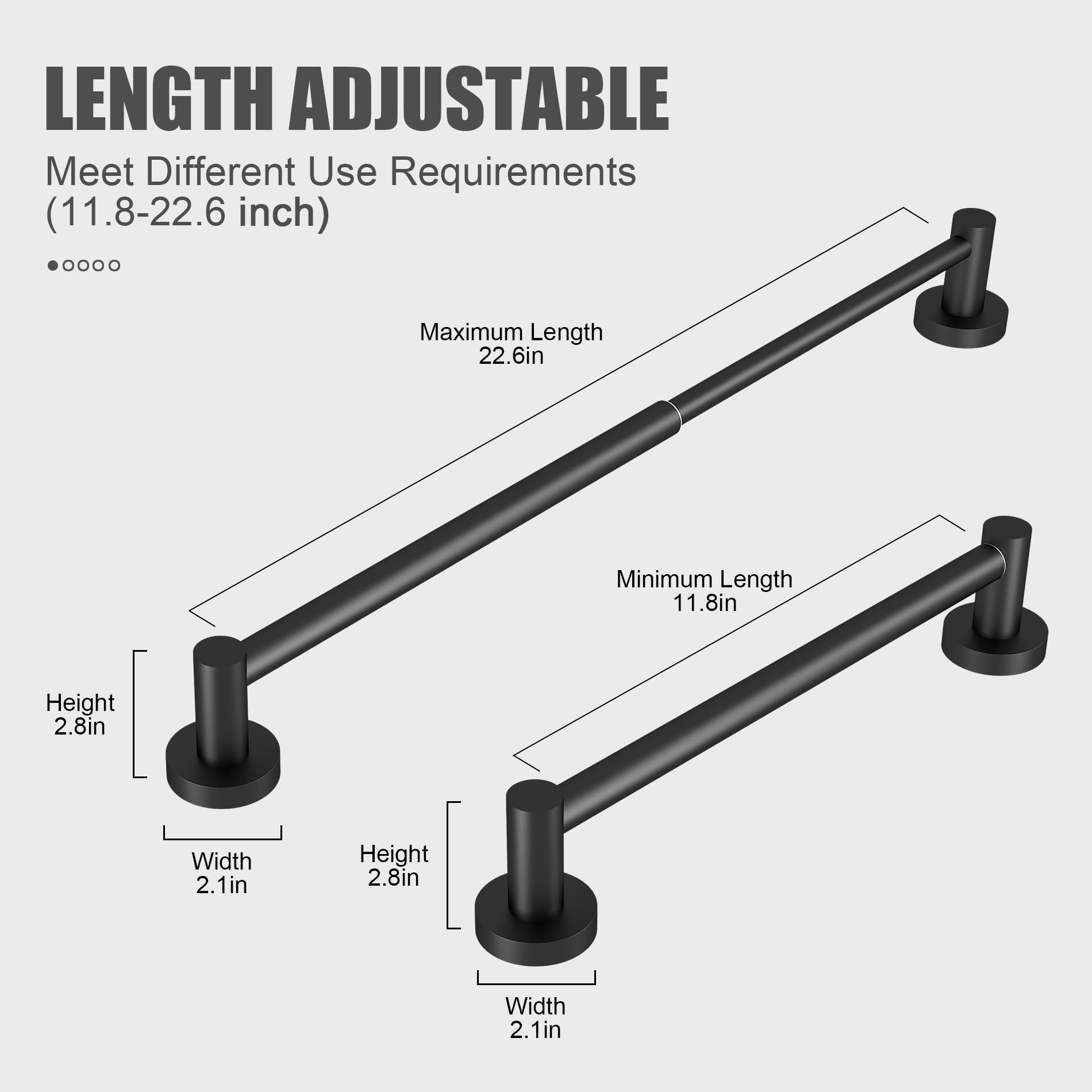 Honmein Towel Bar - Adjustable 304 Stainless Steel Towel Holder For Bathroom (11.8Inch-22.6Inch) Sturdy And Rustproof Wall Mount