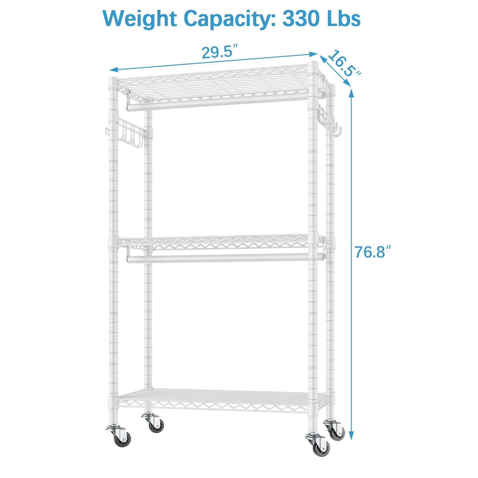 Vipek V12 Mini Heavy Duty Clothes Rack Rolling Clothing Rack Adjustable Metal Wire Shelving Portable Closets With Double Hanging