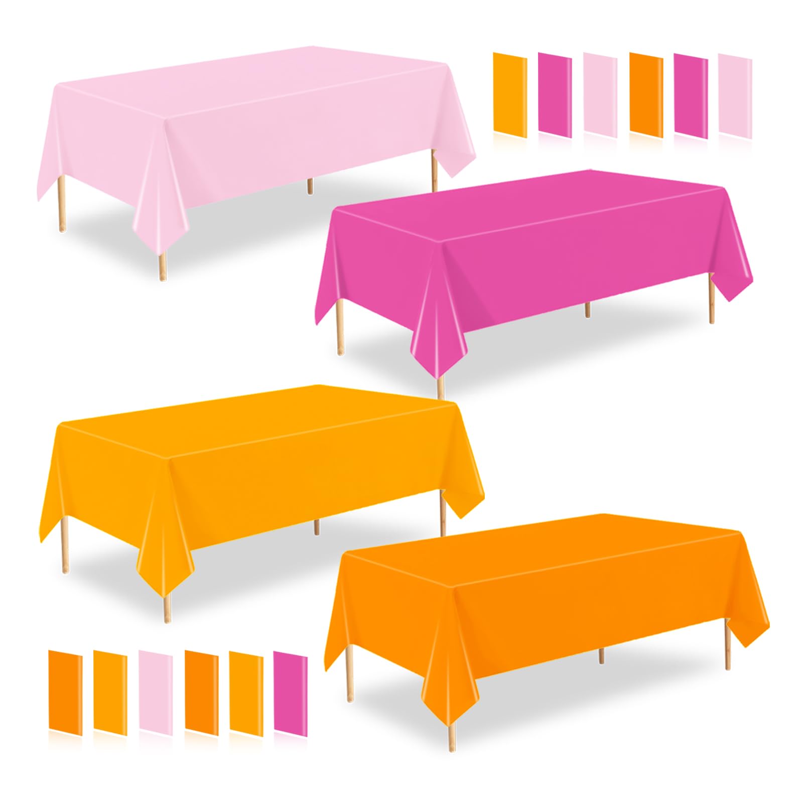 ZHIAXTON 12 Pack Pink and Orange Plastic Tablecloth, 54 X 108 Inch Disposable Rectangle Table Cover for Birthday, Bride Wedding,
