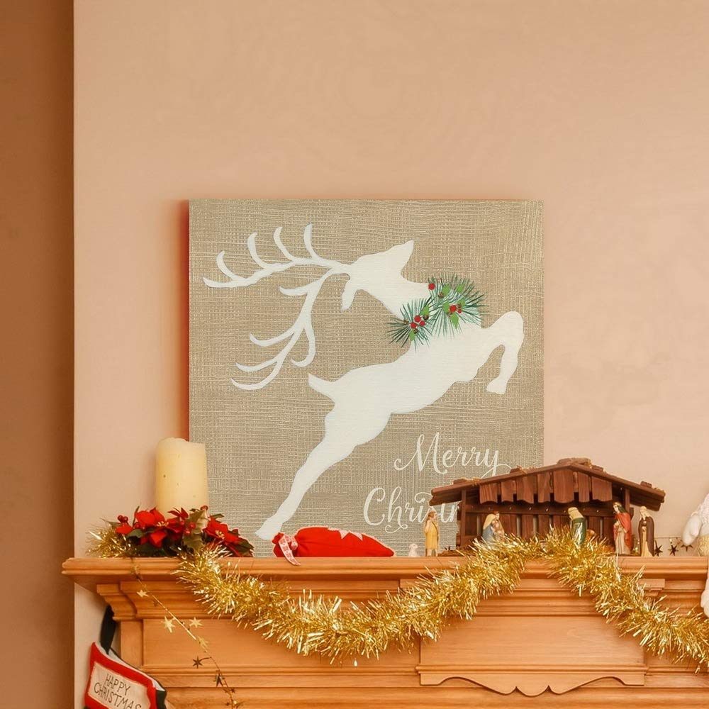 Renditions Gallery Merry Christmas Reindeer Wall Art, Cute Christmas & Winter Artwork, Festive Red & Green, Premium Gallery Wrap