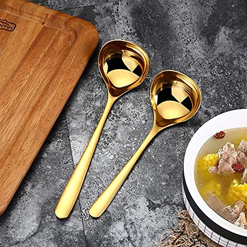 Mbbitl 2-Pack Gold Soup Ladle 304 Stainless Steel Spoon Kitchen Serving Sauce Server