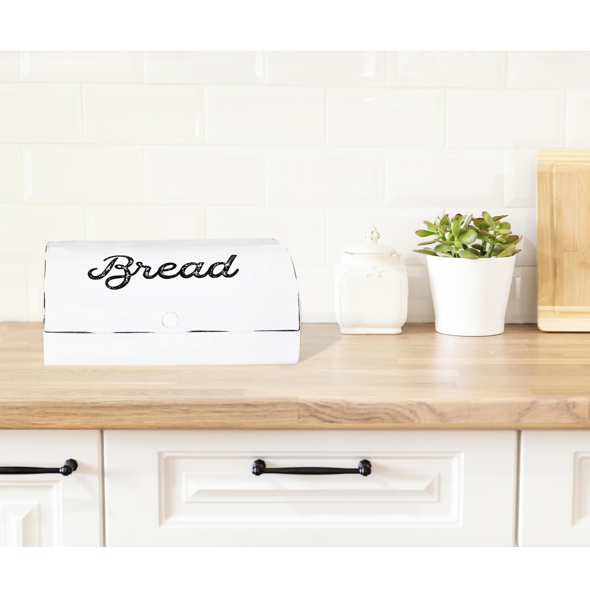 AuldHome Design Rustic White Bread Box - Vintage Enamelware Countertop Bin, Regular Size, Alloy Steel