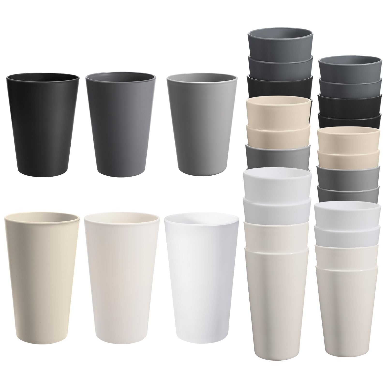 HEYCOME 24 Pcs Unbreakable Plastic Cups Set, 12 Pcs 14 oz and 12 Pcs 20 oz Reusable Plastic Cups, Stackable Water Tumblers, Drin