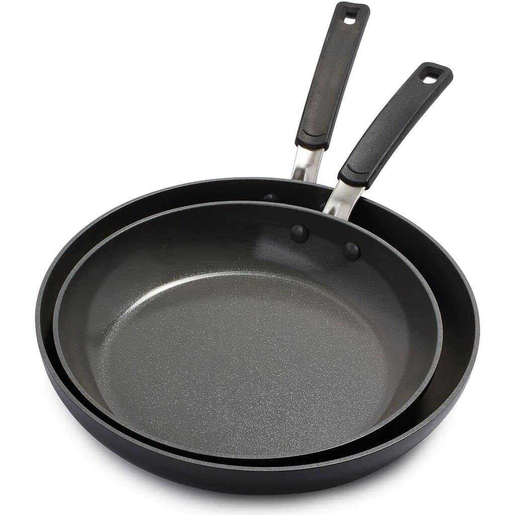 GreenPan Levels Stackable Hard Anodized Healthy Ceramic Nonstick, 10 and 12 Frying Pan Skillet Set, PFAS-Free, Dishwasher Safe, 