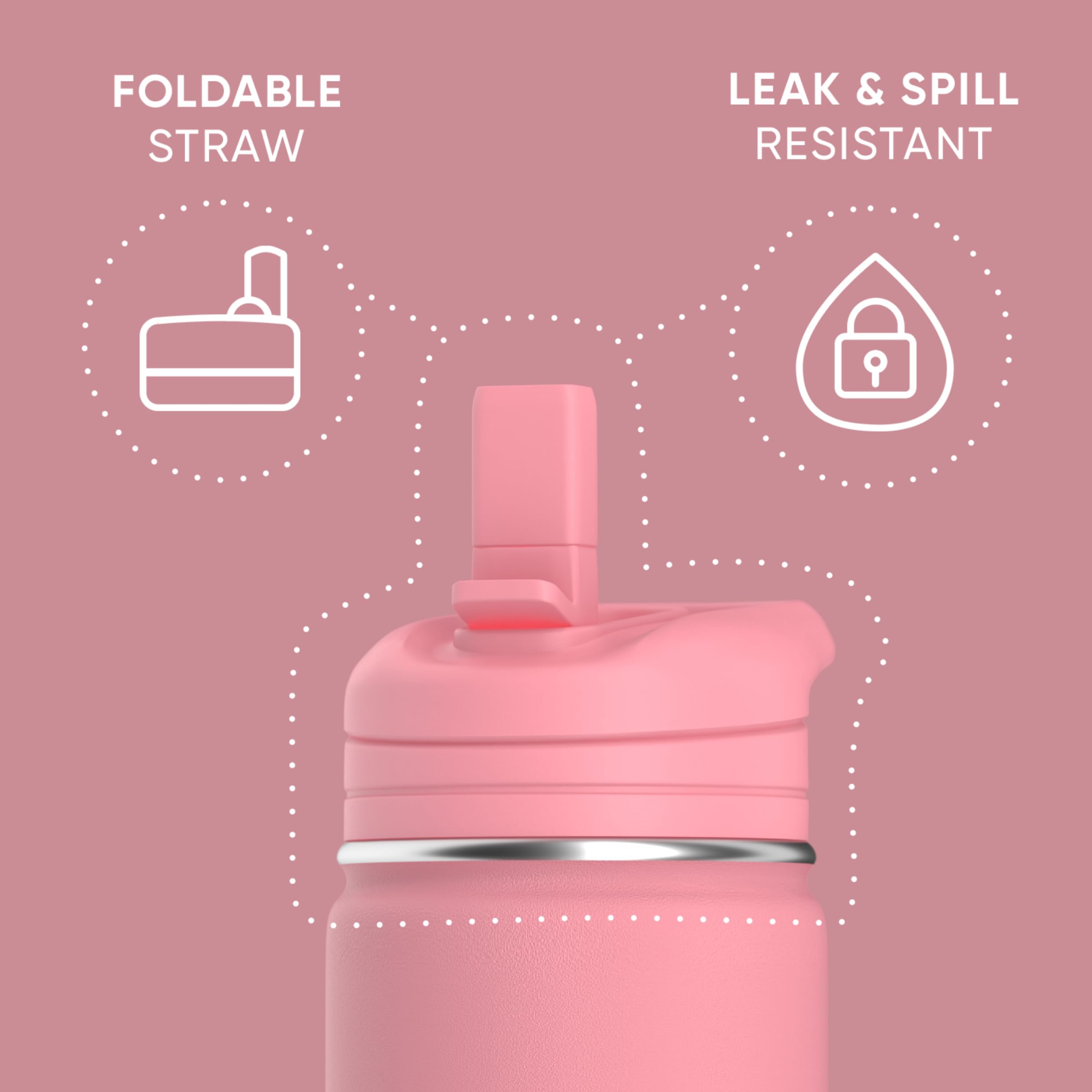 Hydrapeak 14Oz Kids Insulated Water Bottle With Straw Lid, Bubblegum, 14.0 Fl Oz, Stainless Steel, Thermos