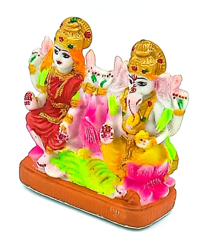 Atut Lakshmi Ganesh Idol In Small Size, Multicolour, Made Up Of Pvc, Unbreakable Decorative Showpiece- 10.5 Cm