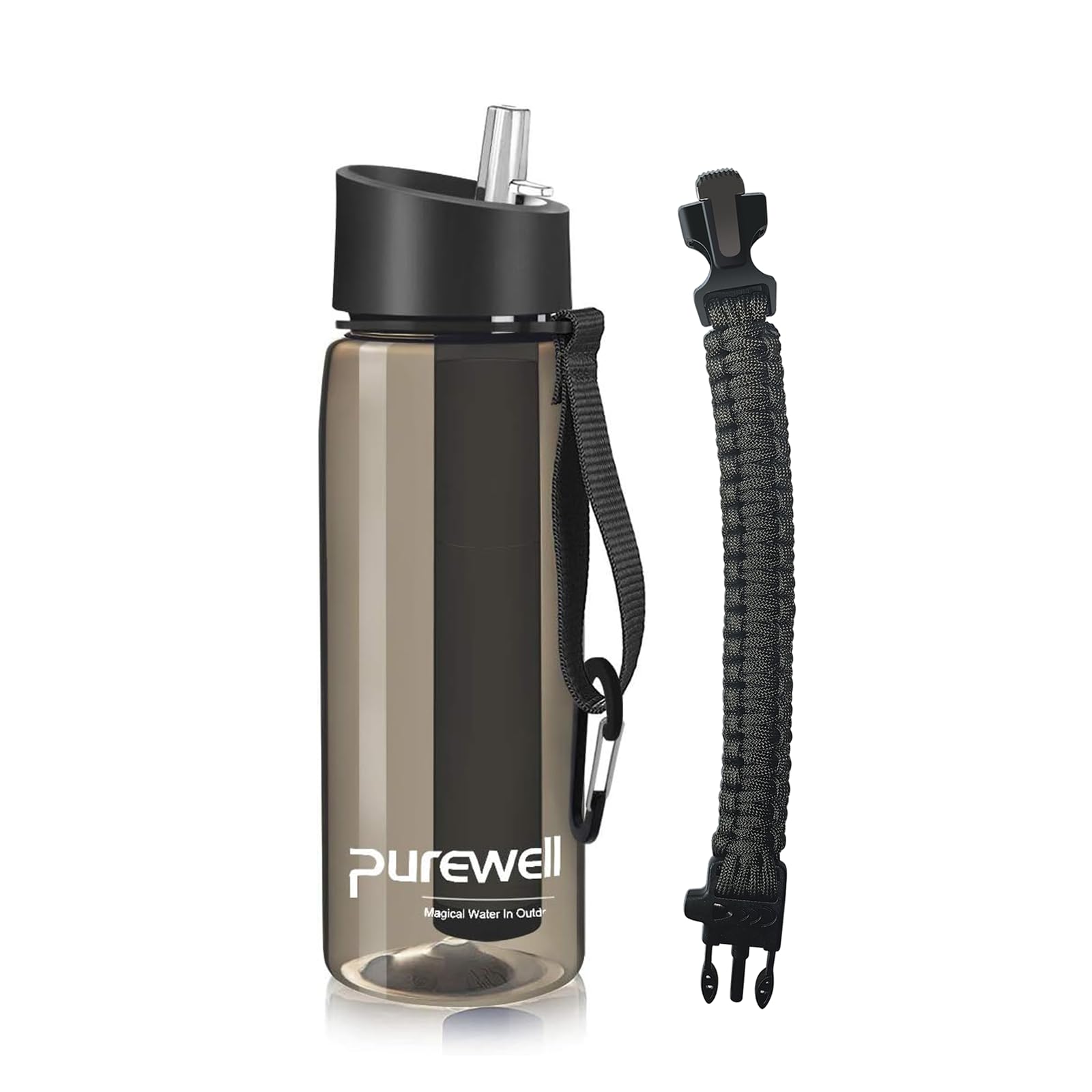 Purewell Filtered Water Bottle Bpa Free With 4-Stage Integrated Filter Straw For Camping, Hiking, Backpacking And Travel