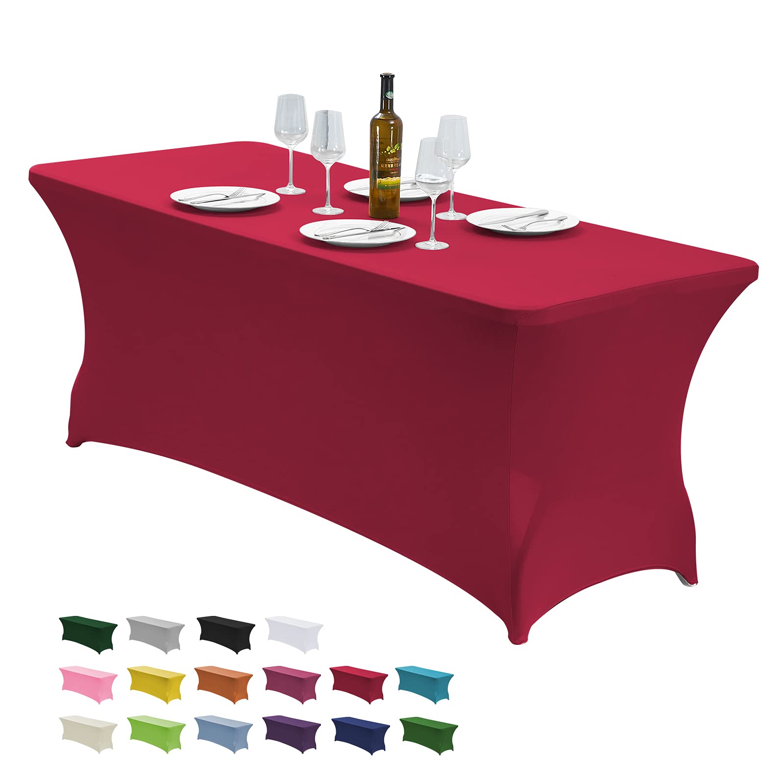 CWK 8FT Waterproof Stretch Spandex Table Cover for Rectangular Tables - Elastic Fitted Tablecloth for Folding Tables,Wrinkle Res
