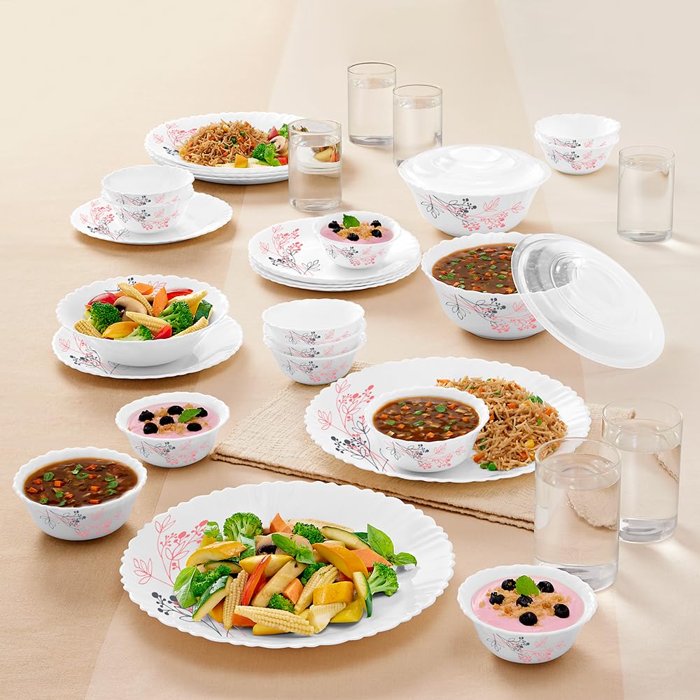 Larah By Borosil Aspen Silk Series Opalware Dinner Set | Microwave & Dishwasher Safe | BoneAsh Free | Crockery Set For Dining &
