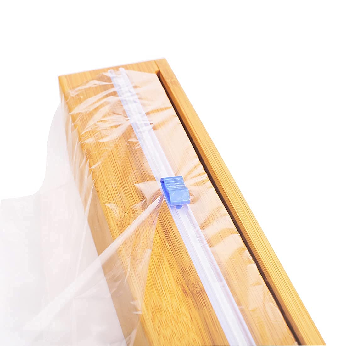 Plastic Wrap Dispenser, Bamboo Wood Cling Food Wrap Dispenser, With Slide Cutter & A Roll Of 11.5'' X300 Ft Bpa Free Plastic Wra