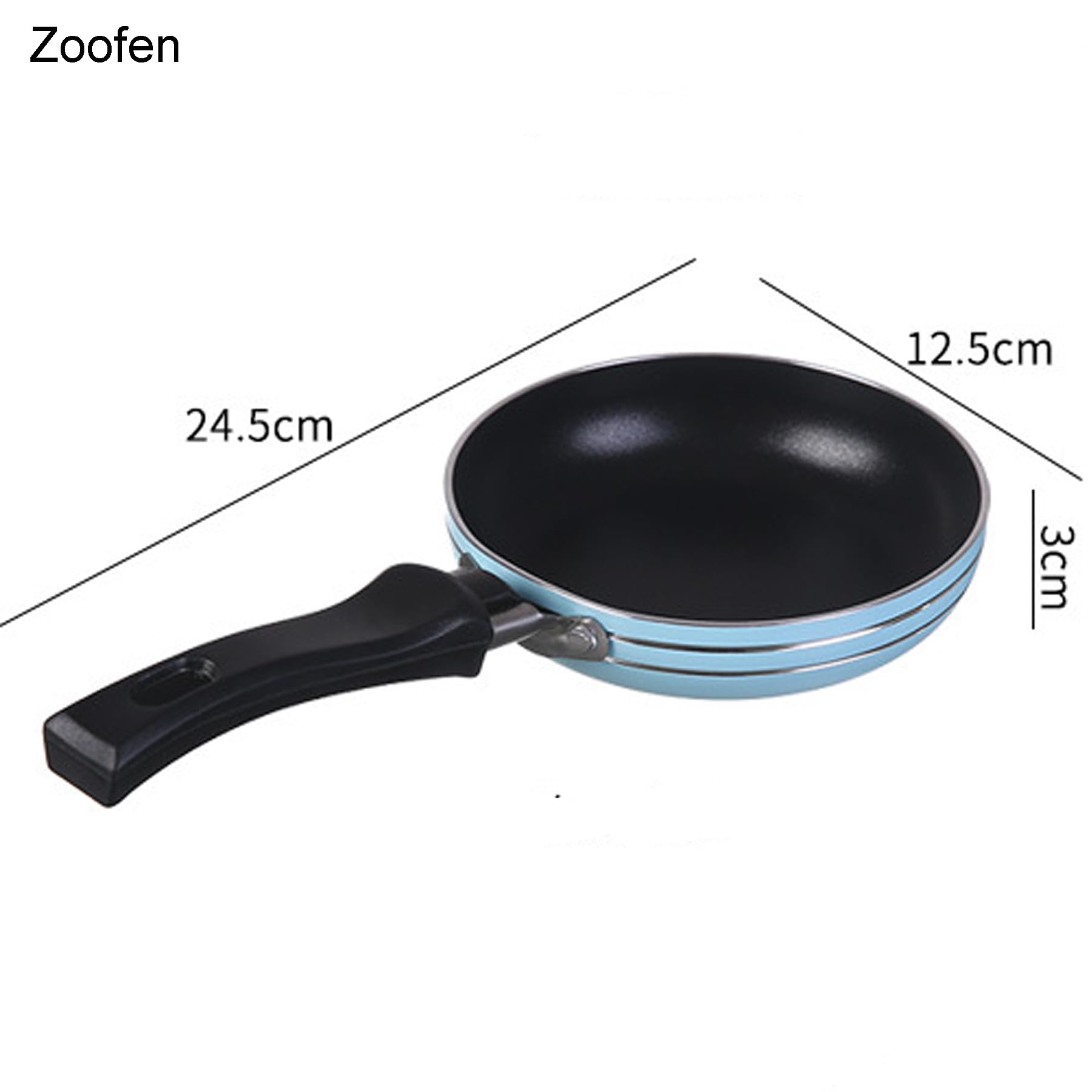 Zoofen 4.7'' Frying Pan Mini Round Egg Skillet Non Stick One Egg Fry Pan Breakfast Pan With Long Handle(Blue)