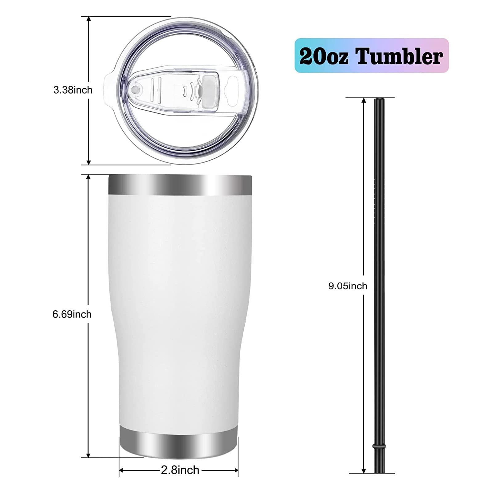 Vegond 20Oz Tumbler Stainless Steel Tumbler Cup With Lid And Straw Vacuum Insulated Double Wall Travel Coffee Mug(White 1 Pack)