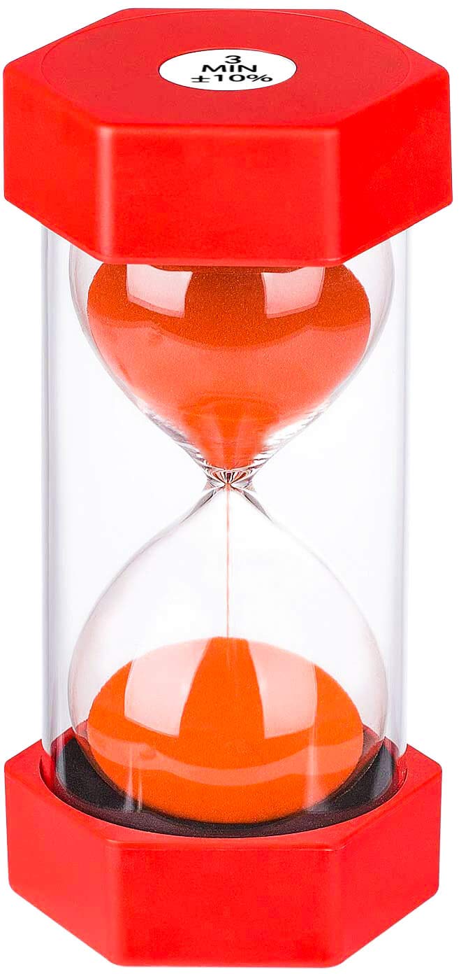 3 Minute Sand Hourglass Timer: Plastic Sand Clock 3 Minutes, Large Red Sand Watch 3 Min, Colorful Hour Glass Sandglass Timer For