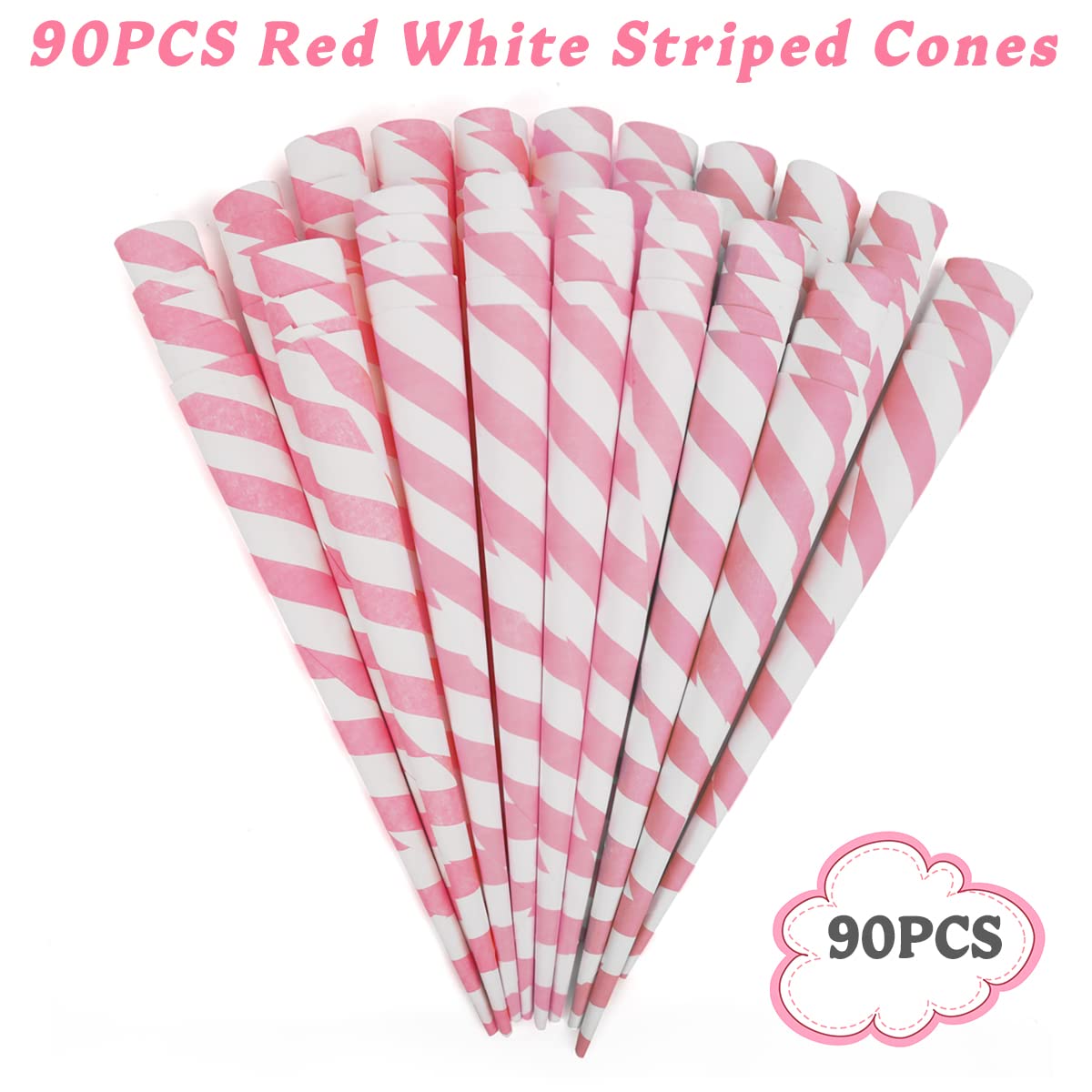 Outamateur Cotton Candy Cone 90Pcs Multicolor Cotton Candy Paper Cones For Cotton Candy Making In Birthday,Parties,Festivals (Pi