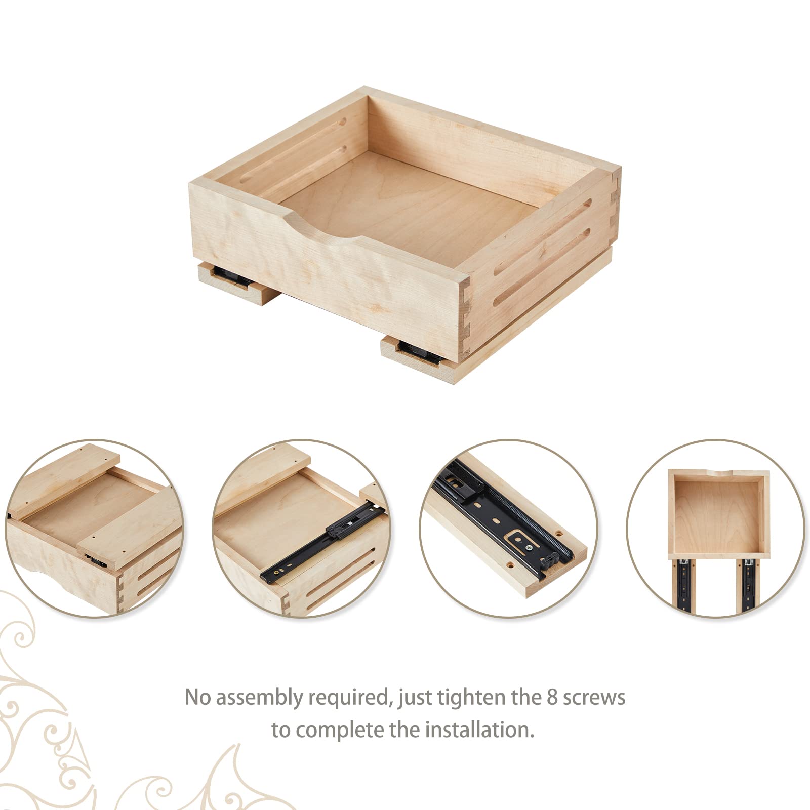 Luxurskingqyw Fully Assembled Drawer Wood Pull Out Tray Drawer Box Kitchen Cabinet Organizer, Cabinet Slide Out Shelve, Wooden P