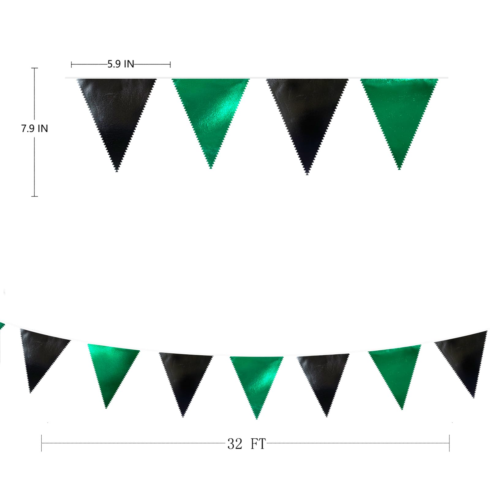 Black Green Party Decorations Metallic Fabric Triangle Pennant Banner Flag Bunting Garland For Video Game Soccer Birthday Gradua