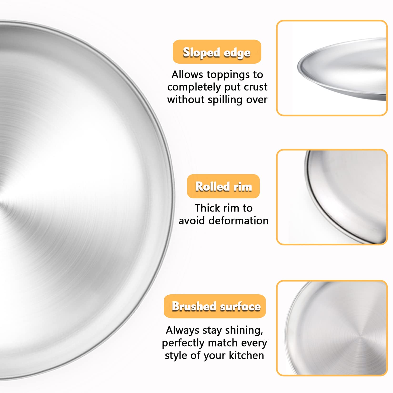 P&P Chef 13 Inch Pizza Pan, Pizza Tray, Stainless Steel Round Pizza Plate For Baking Serving Roasting, Non-Toxic & Healthy, Heav