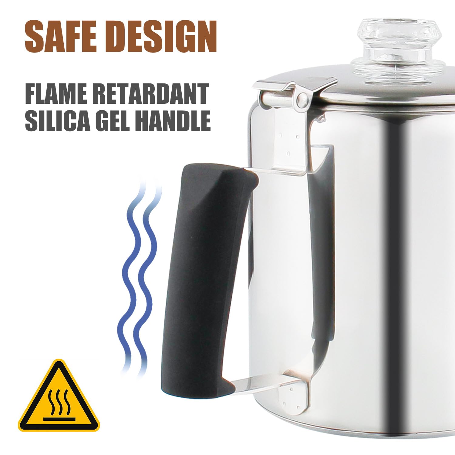 Apoxcon Multi Use Coffee Percolator Pot With Heat Resistant Borosilicate Glass Knob & Antiflaming Silica Handle Stainless Steel