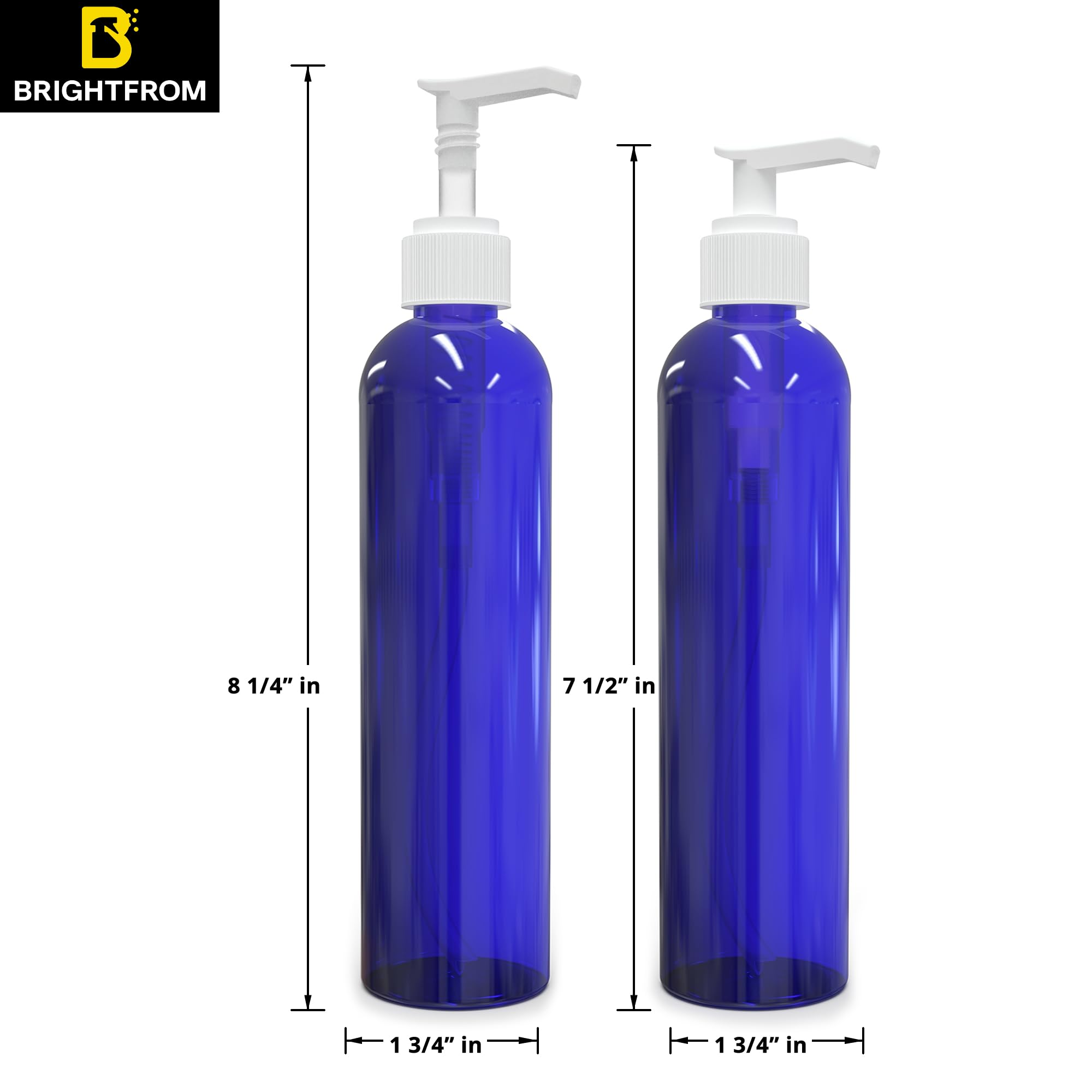 Brightfrom Empty Lotion Pump Bottles, 8 Oz Bpa-Free Refillable Plastic Containers, Pete1 Cobalt-Blue, Great For - Soap, Shampoo,