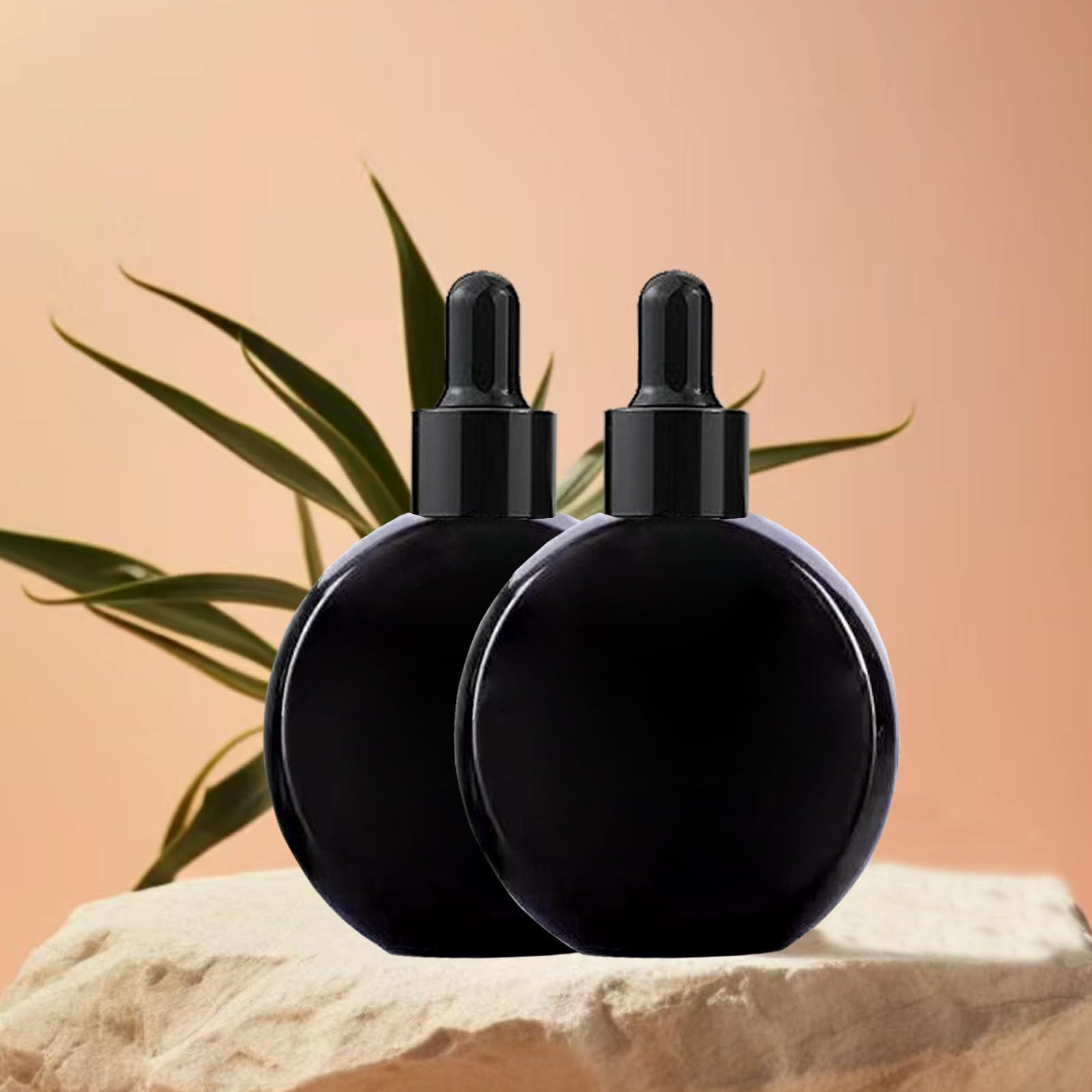 Pyawi 6Pcs, 2 Oz Black Glass Dropper Bottles For Essential Oils ,60Ml Flat Round Perfume Bottle With Eye Droppers, For Essential