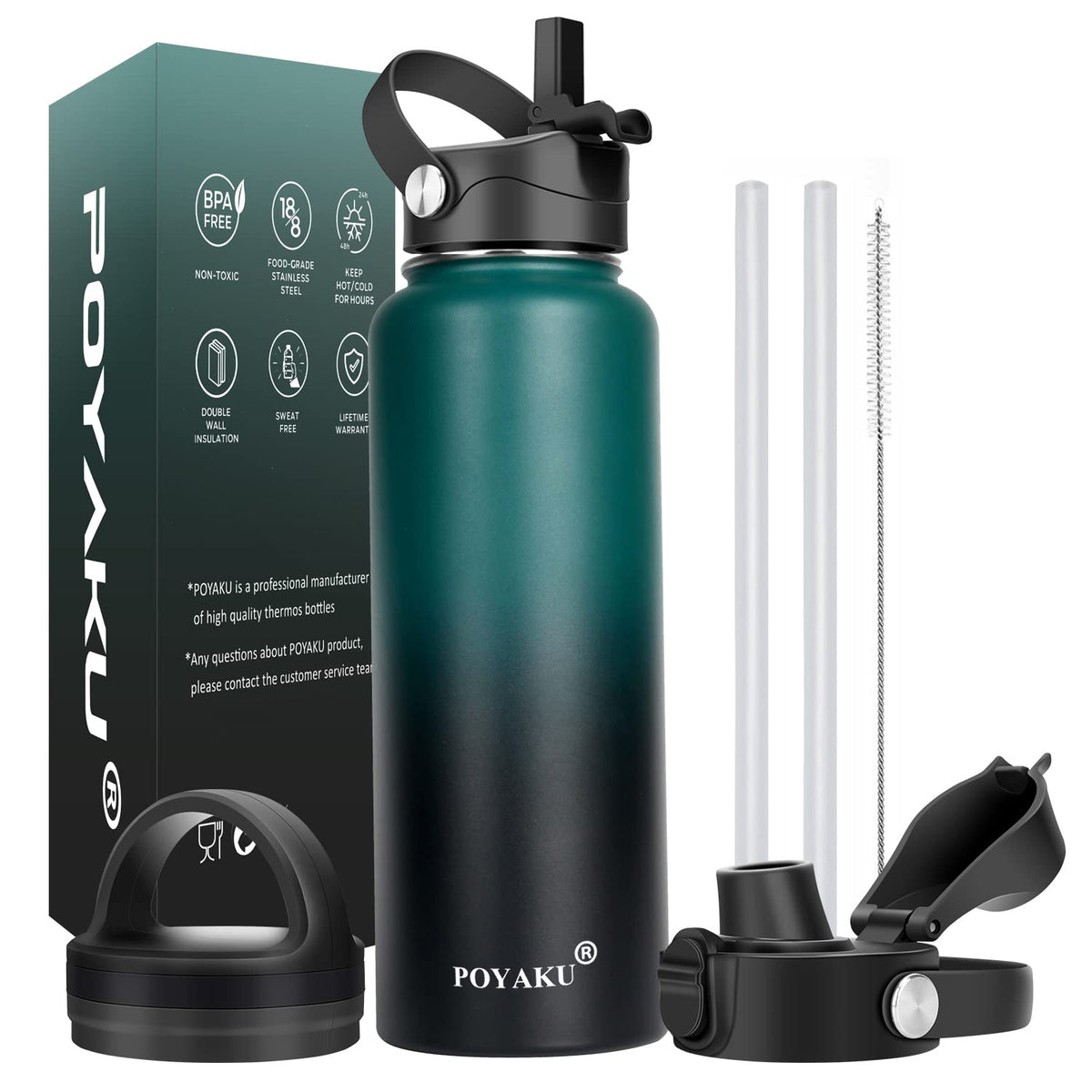 40Oz Insulated Stainless Steel Water Bottle With Straw & Spout Lid, Double Wall Sweat-Proof Bpa Free To Keep Beverages Cold For