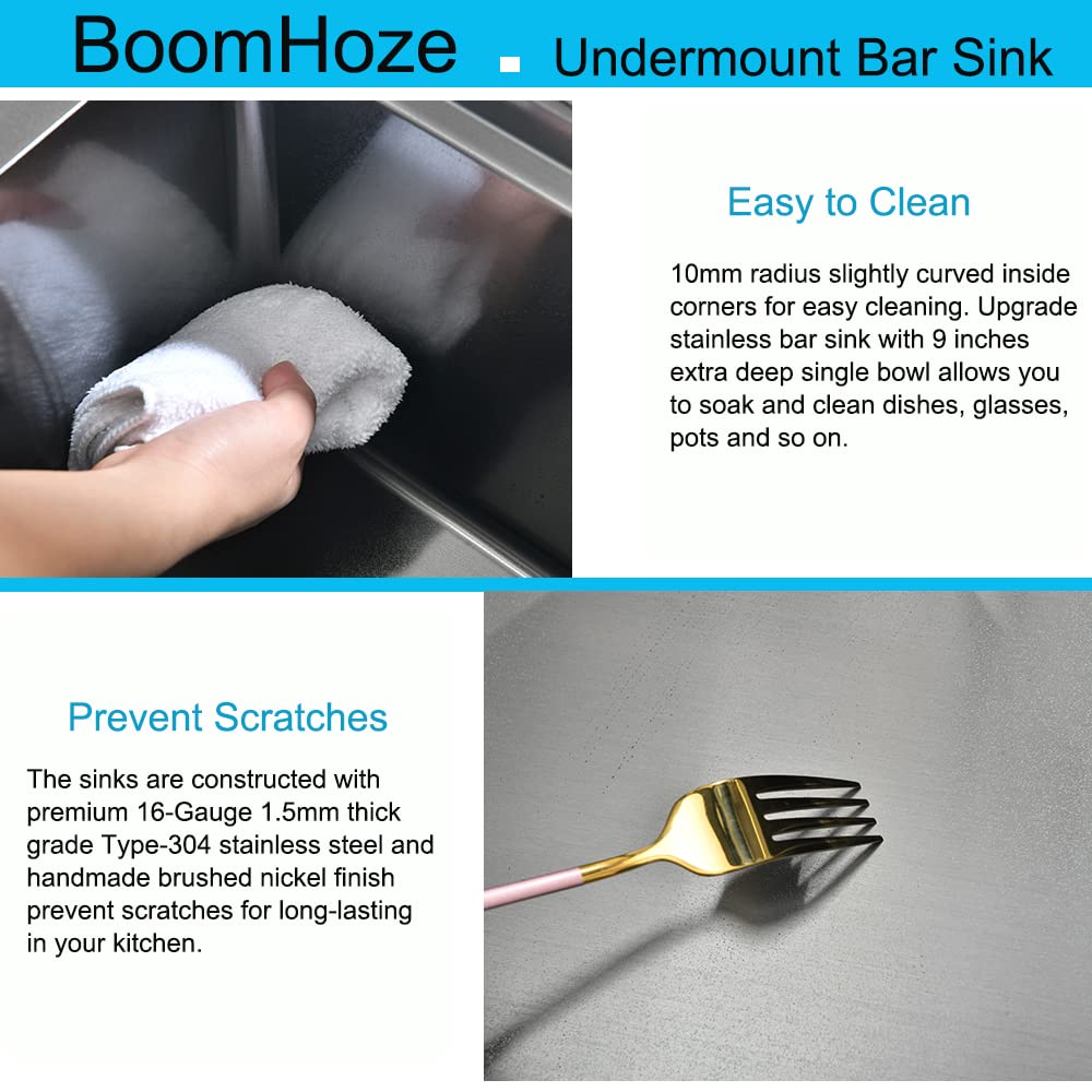 Black Undermount Bar Sink, Boomhoze 15 X 17 Inch Undermount Sink Small Kitchen Sink Black Stainless Steel Bar Sink Undermount We