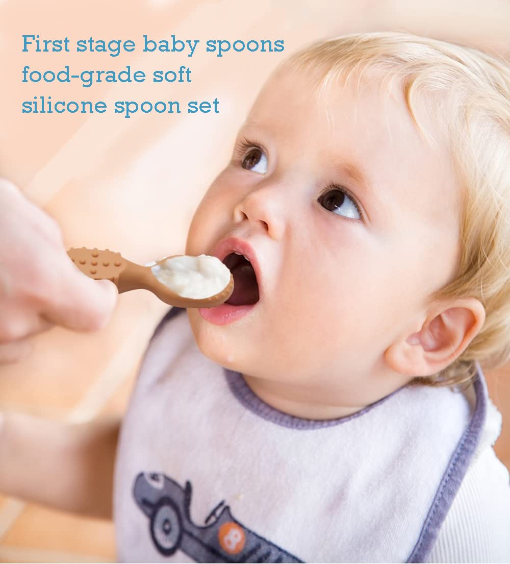 Ymcf Products Baby'S First Spoon | Self-Feeding Spoon | Toddler Utensil | Bpa-Free Silicone 4-Pack (Sandy Beach)